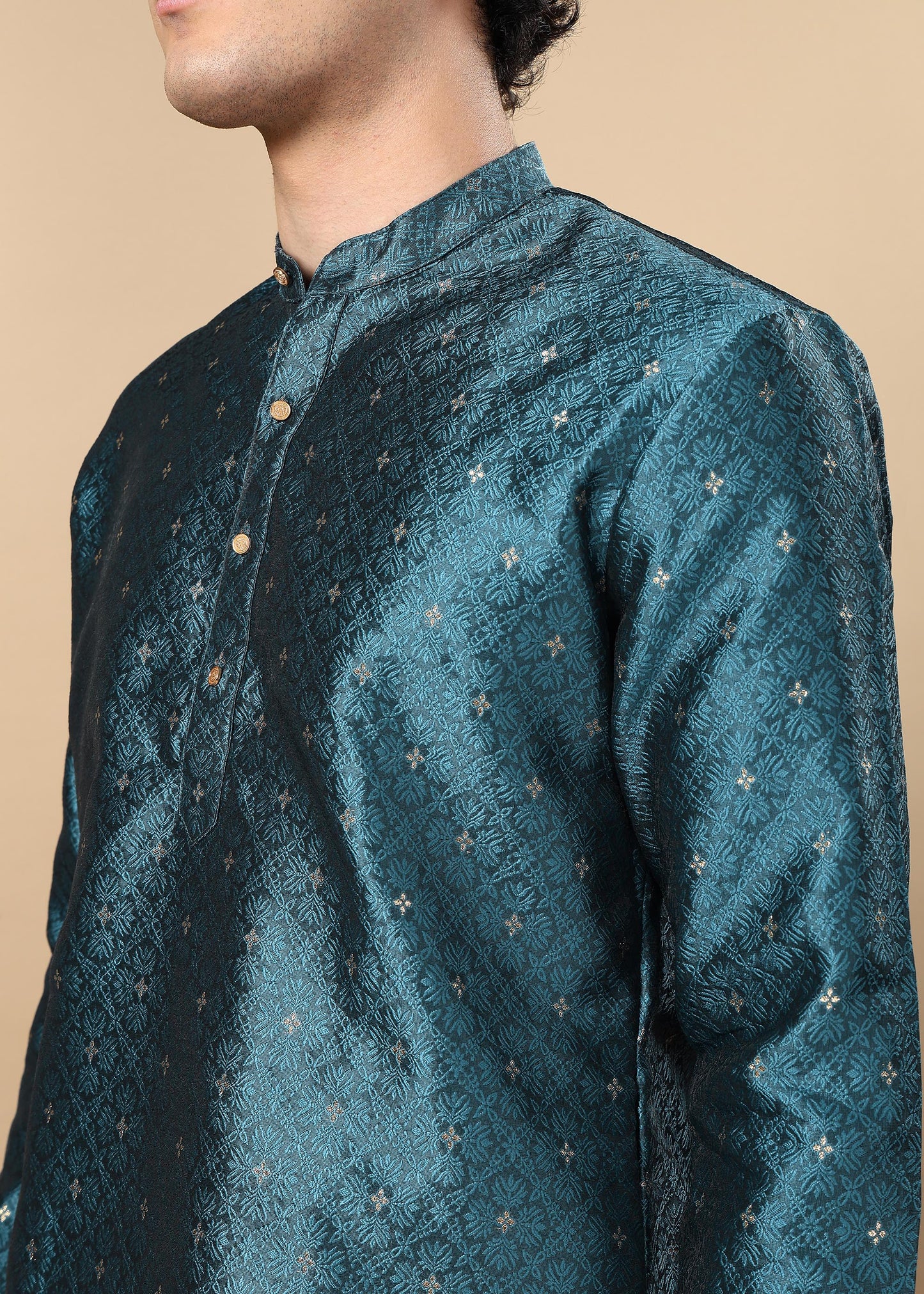 Tattva Blue Toned Woven Design Short Kurta