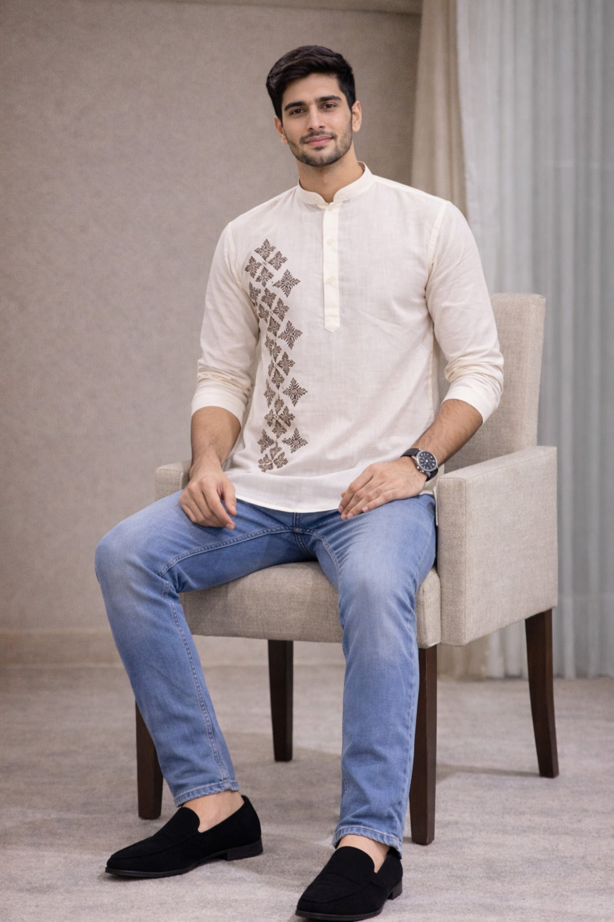 Tattva Men Premium Cotton Printed Straight Kurta