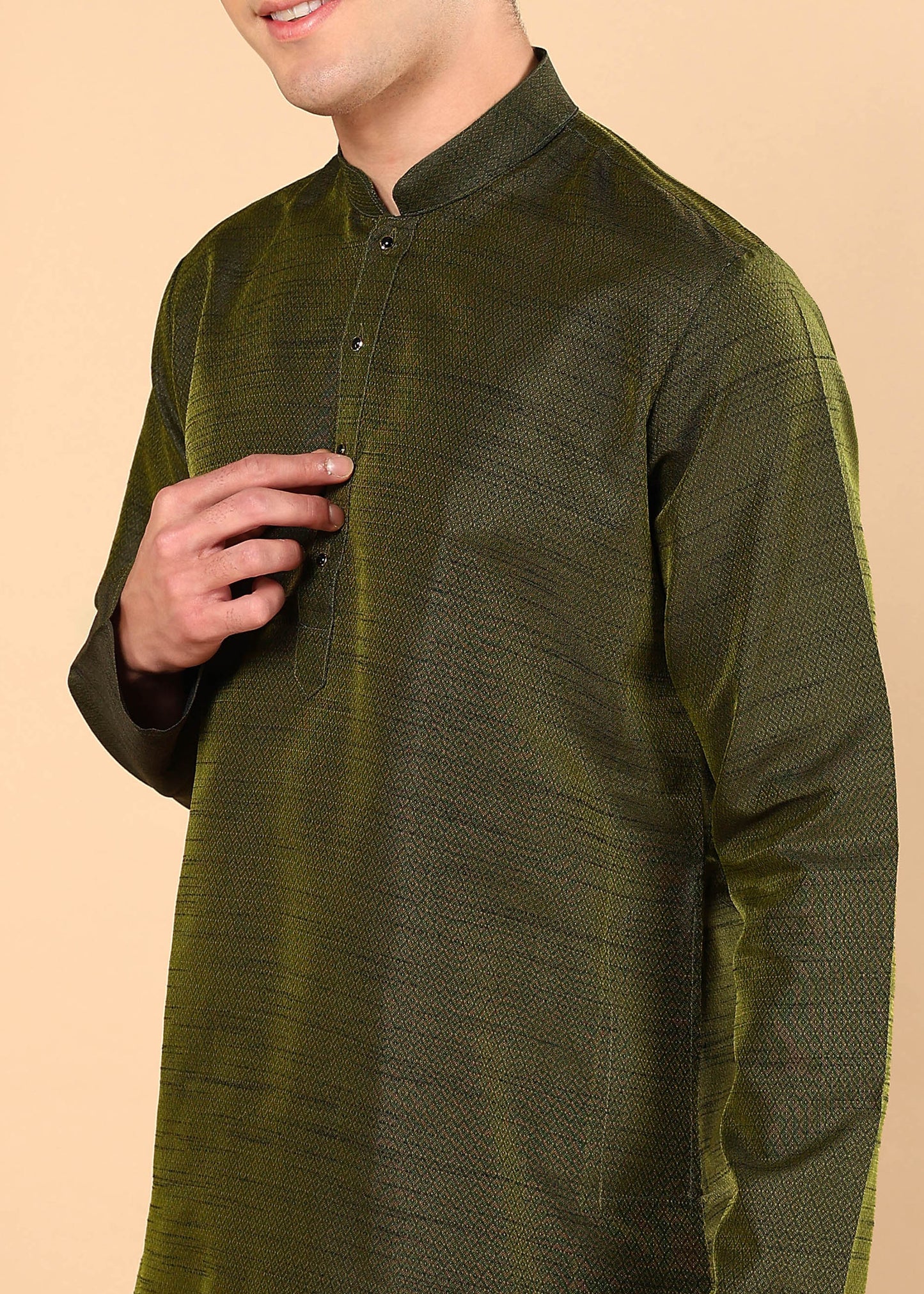 Tattva Men Dark Green Woven Design Kurta