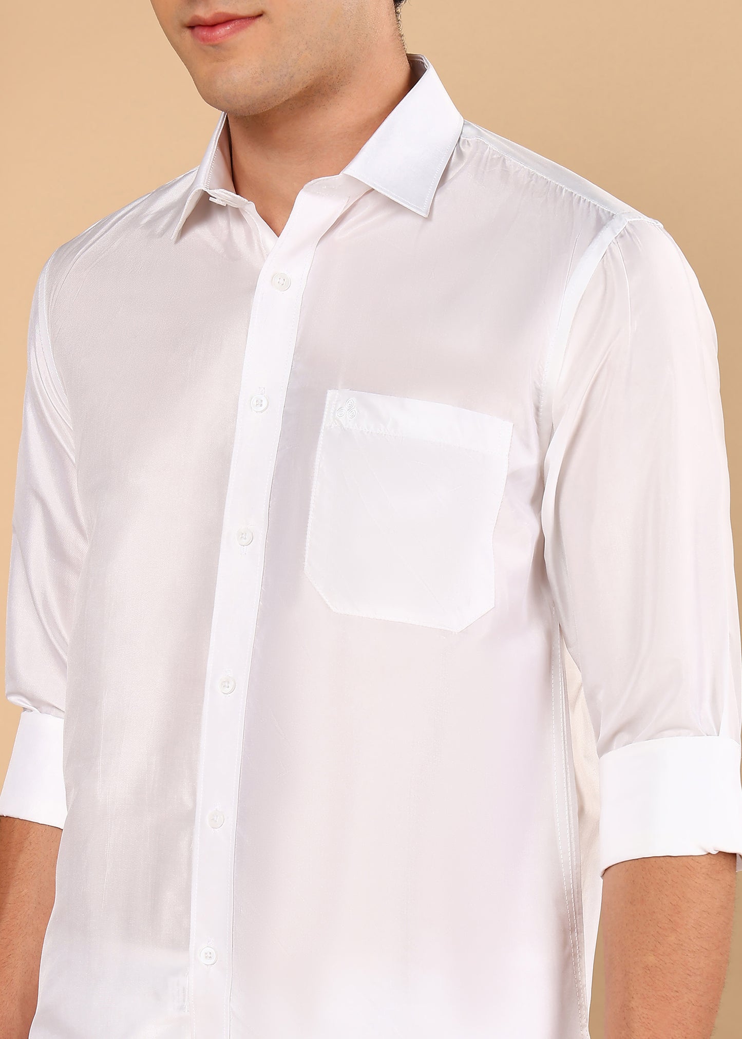 Tattva Men White Pure Silk Solid Opaque Shirt