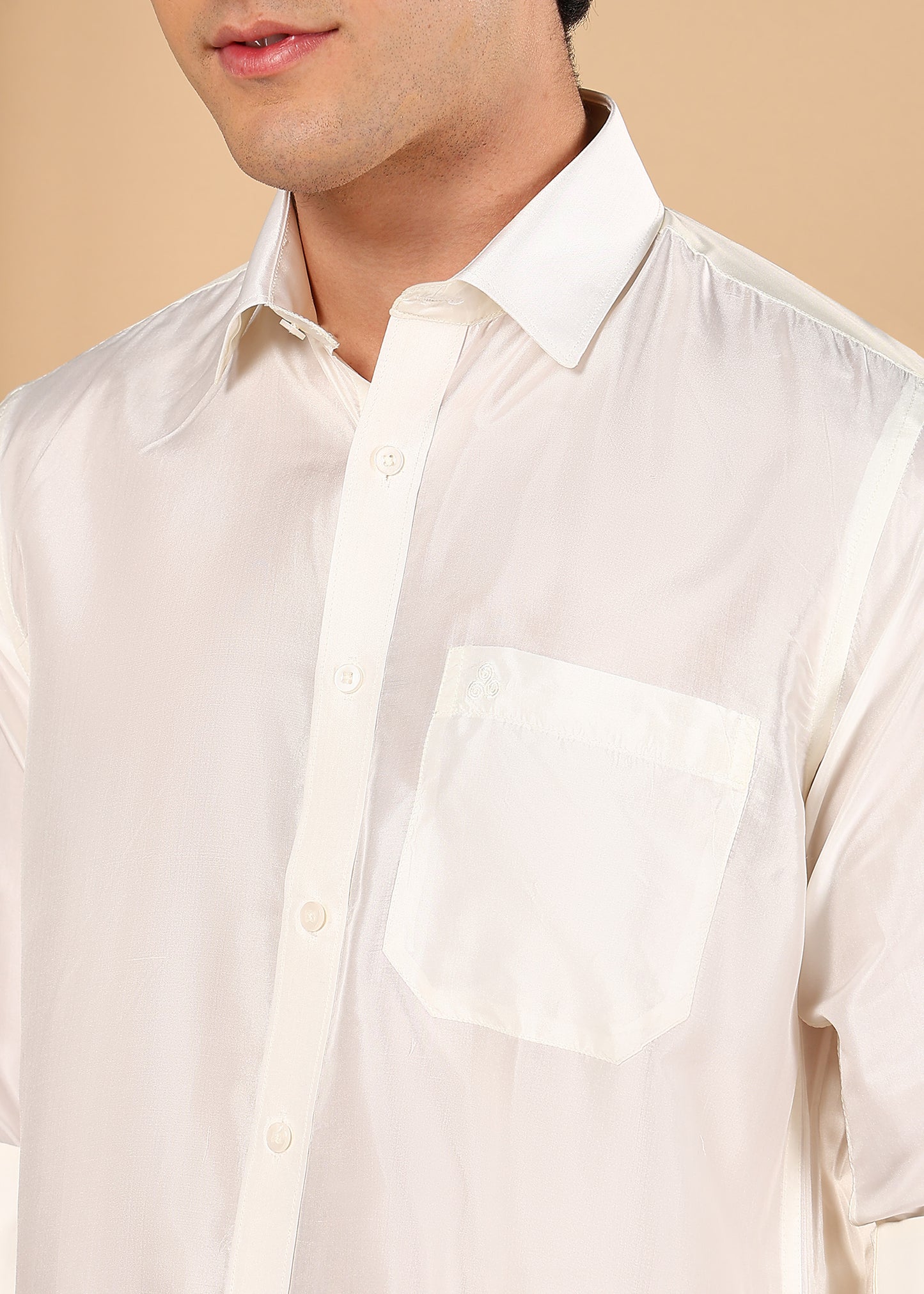 Tattva Men Off White Pure Silk Solid Opaque Shirt