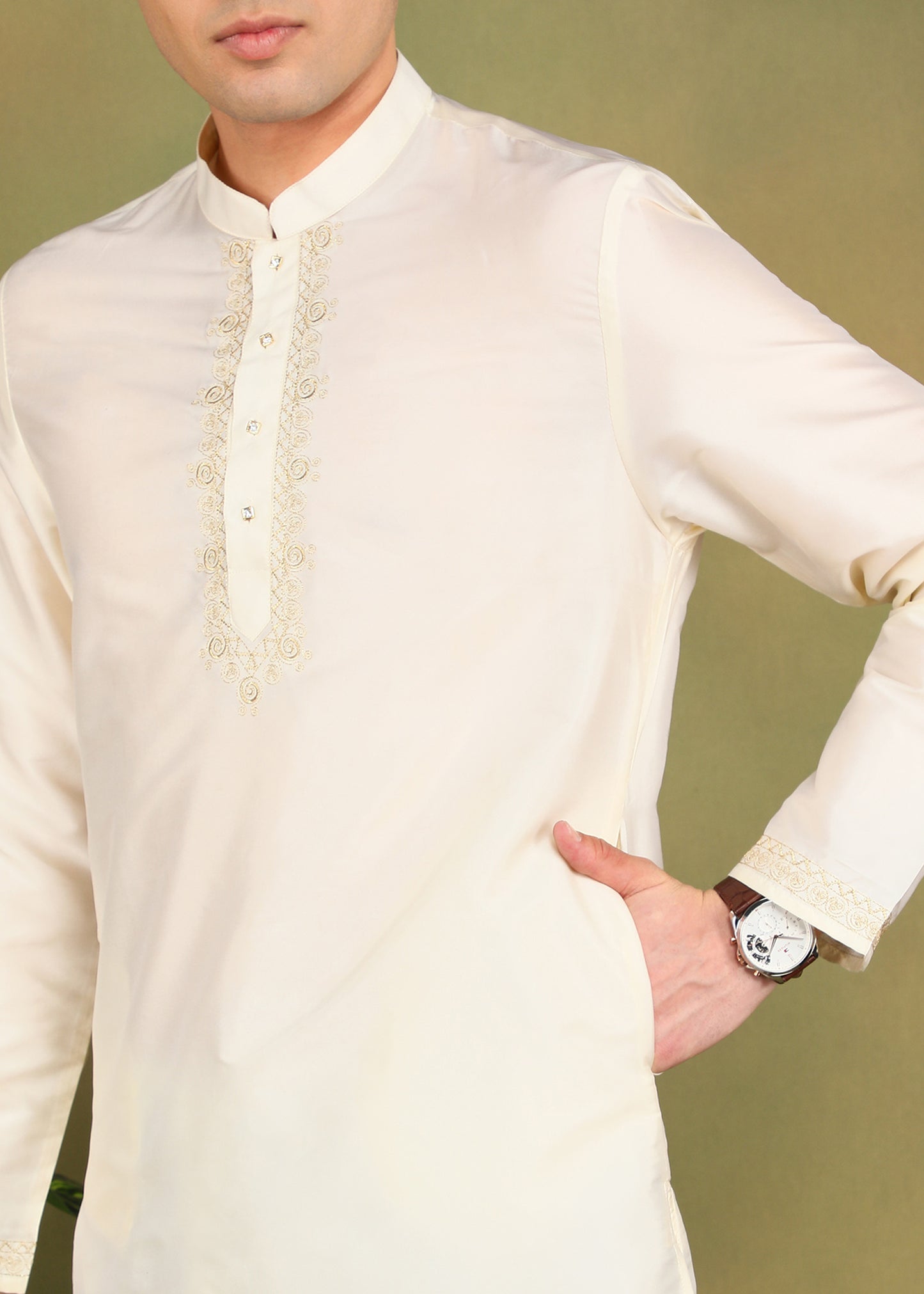 Tattva Men Cream Toned Short Kurta