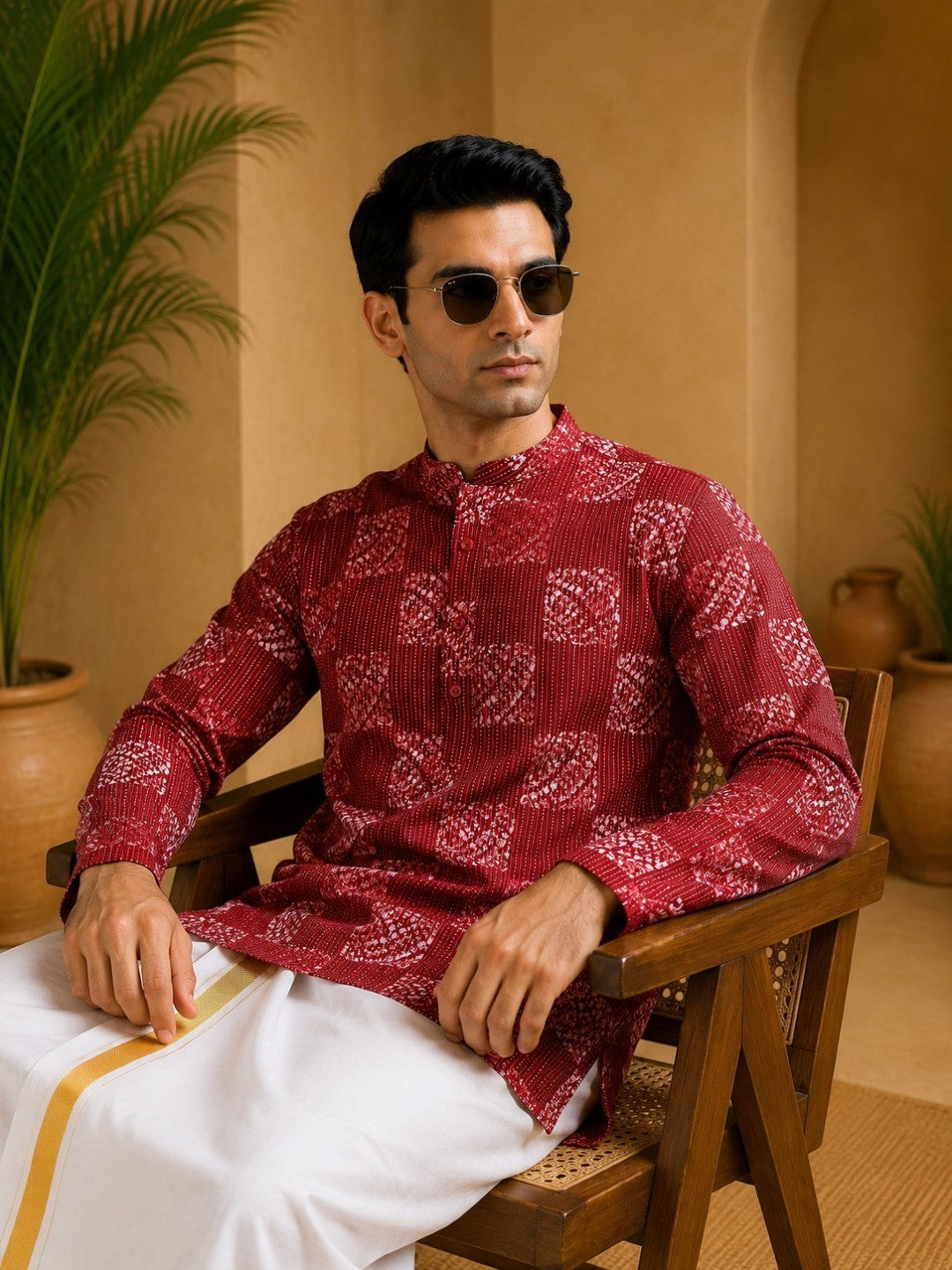 Tattva Men Blocks Printed Woven Thread Super Short Kurta
