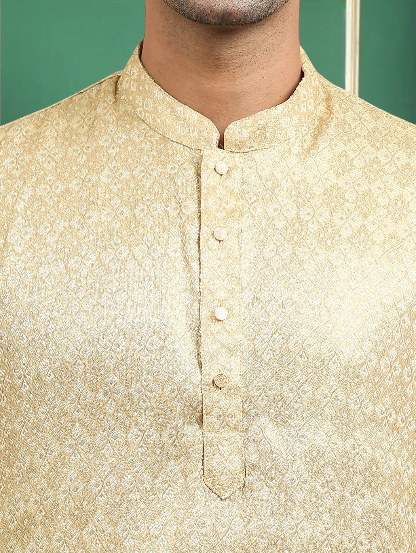 Tattva Beige Toned Woven Design Cotton Short Kurta
