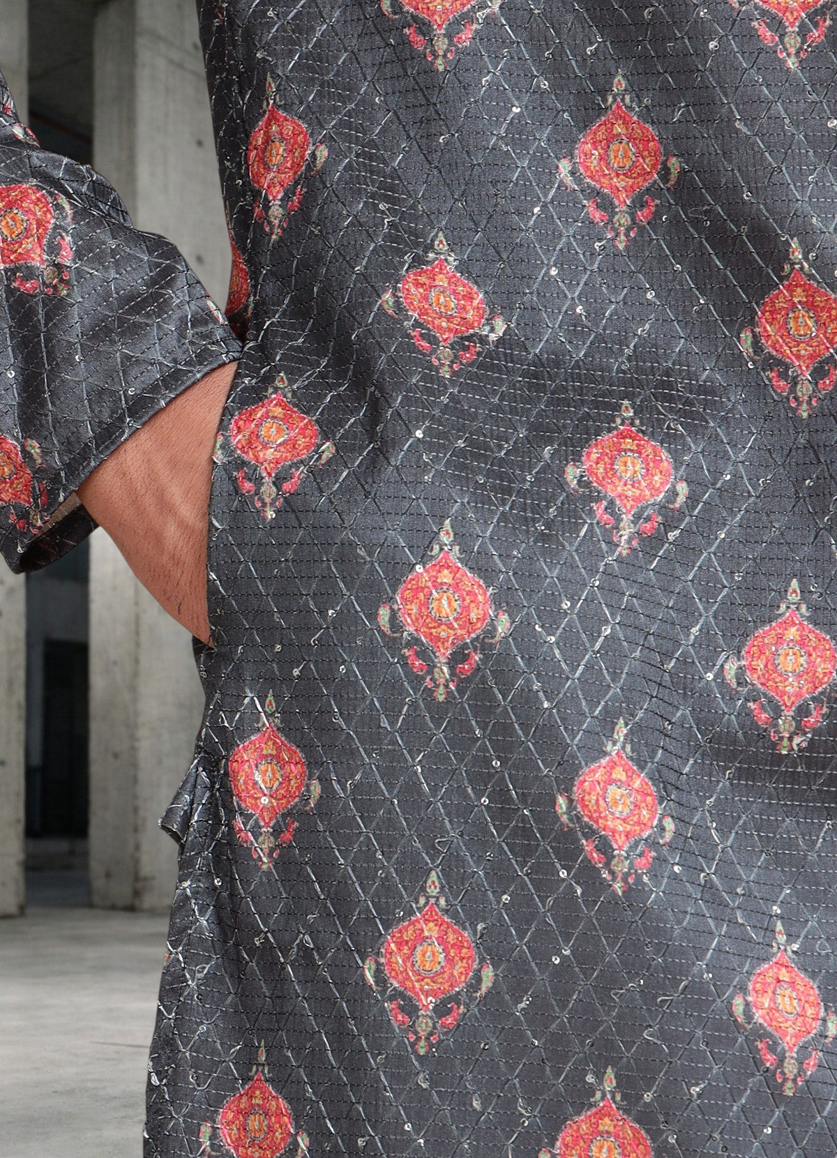 Tattva Woven Diamond Motif Brown Festive Kurta Set