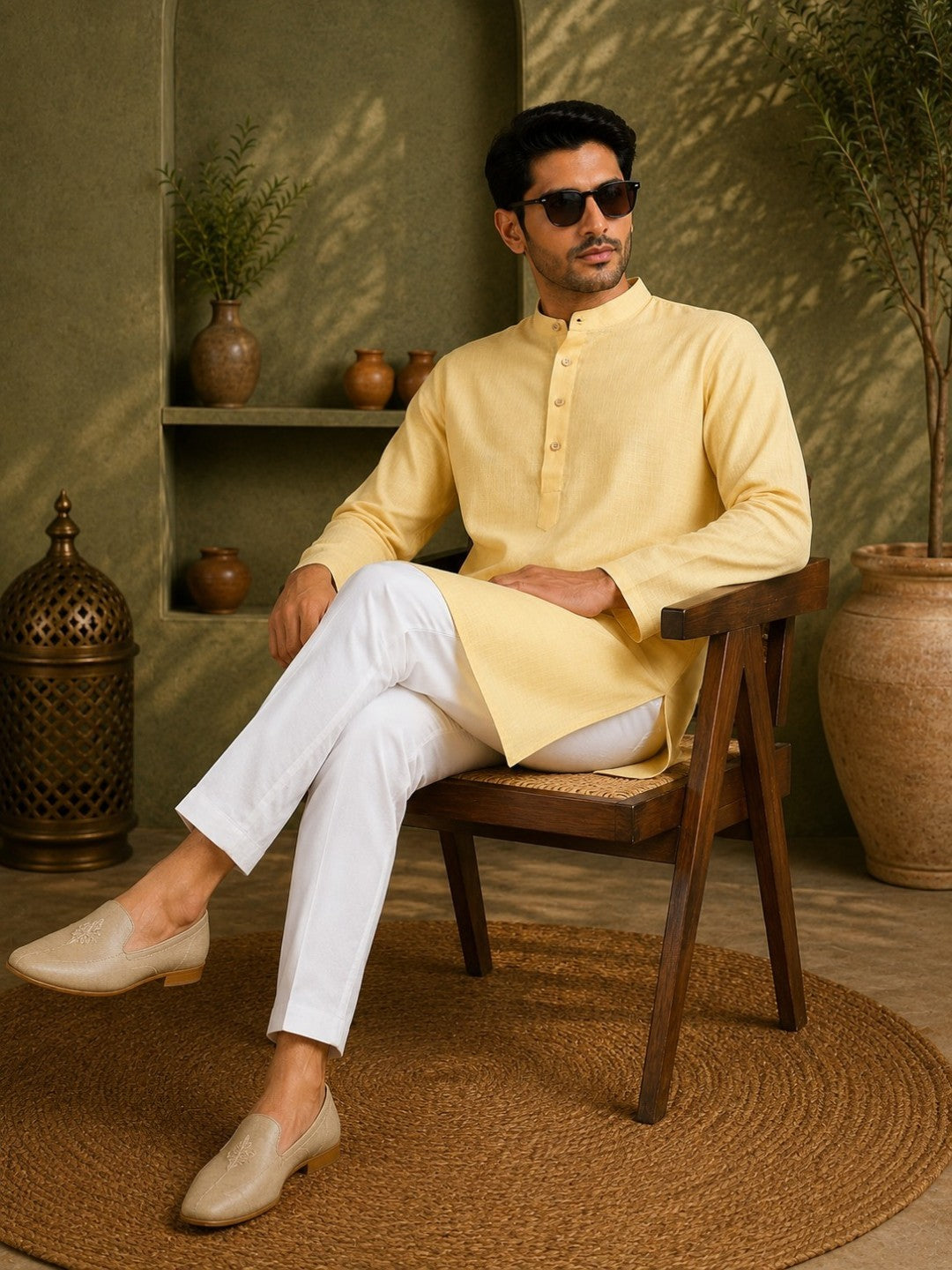 Tattva Men Premium Cotton Solid Straight Kurta
