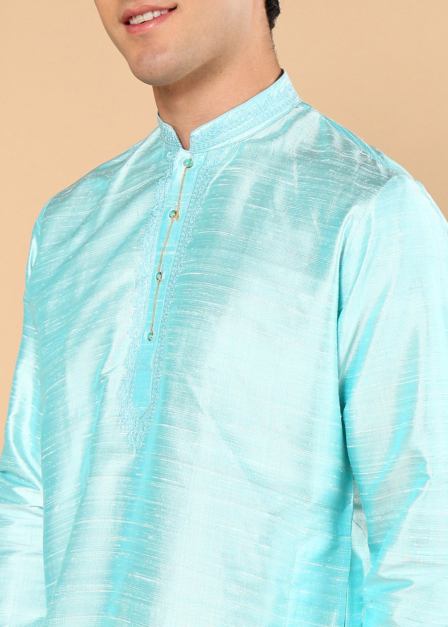 Tattva Men Solid Short Silk Kurta