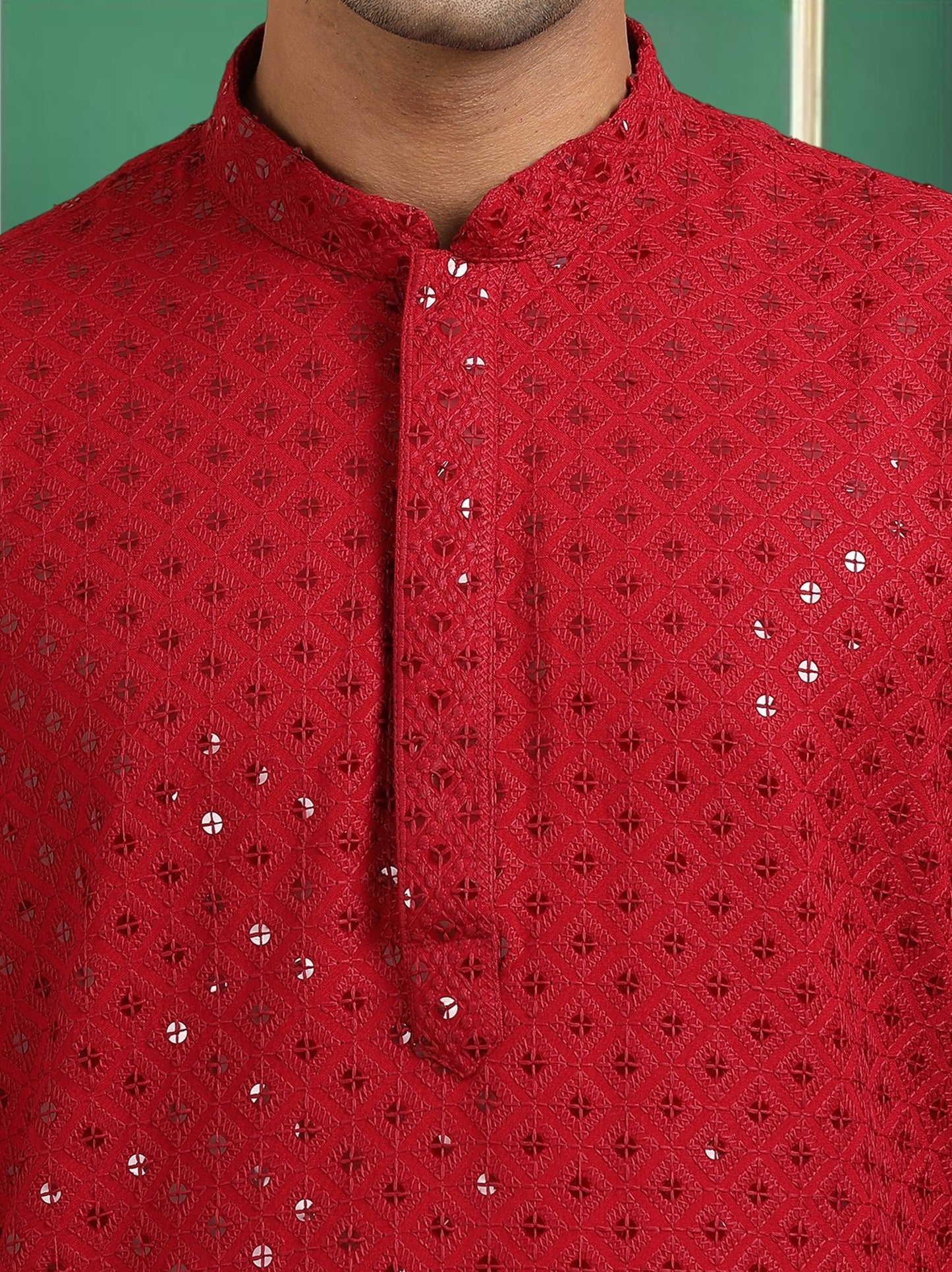 Tattva Red Toned Chikankari Short Kurta