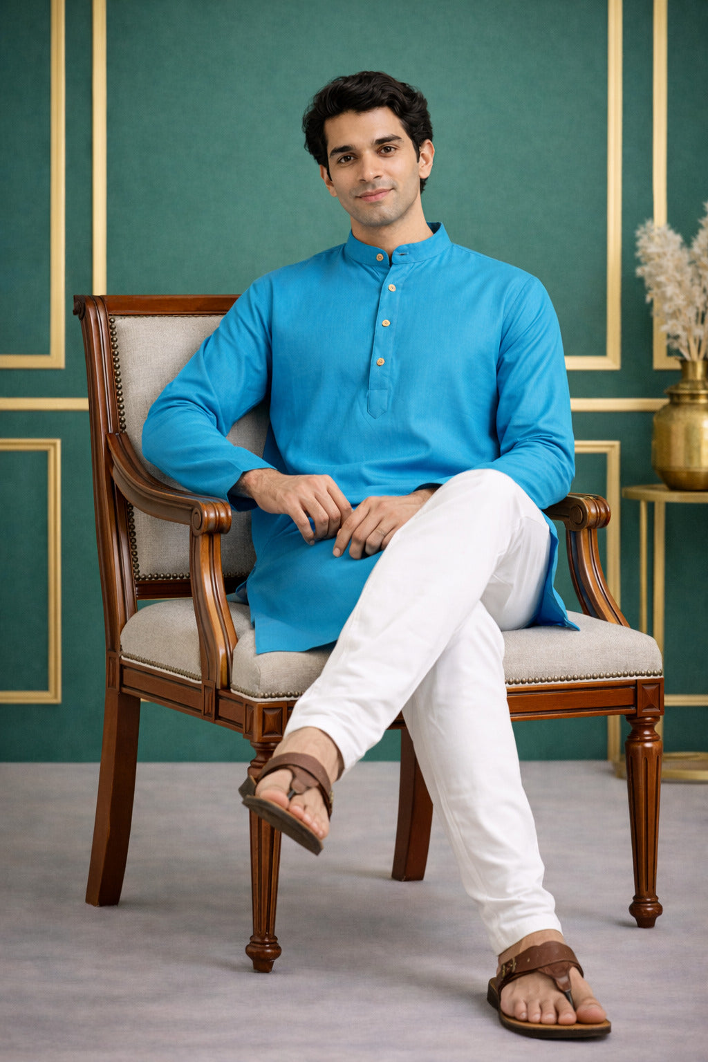 Tattva Men Premium Cotton Solid Straight Kurta