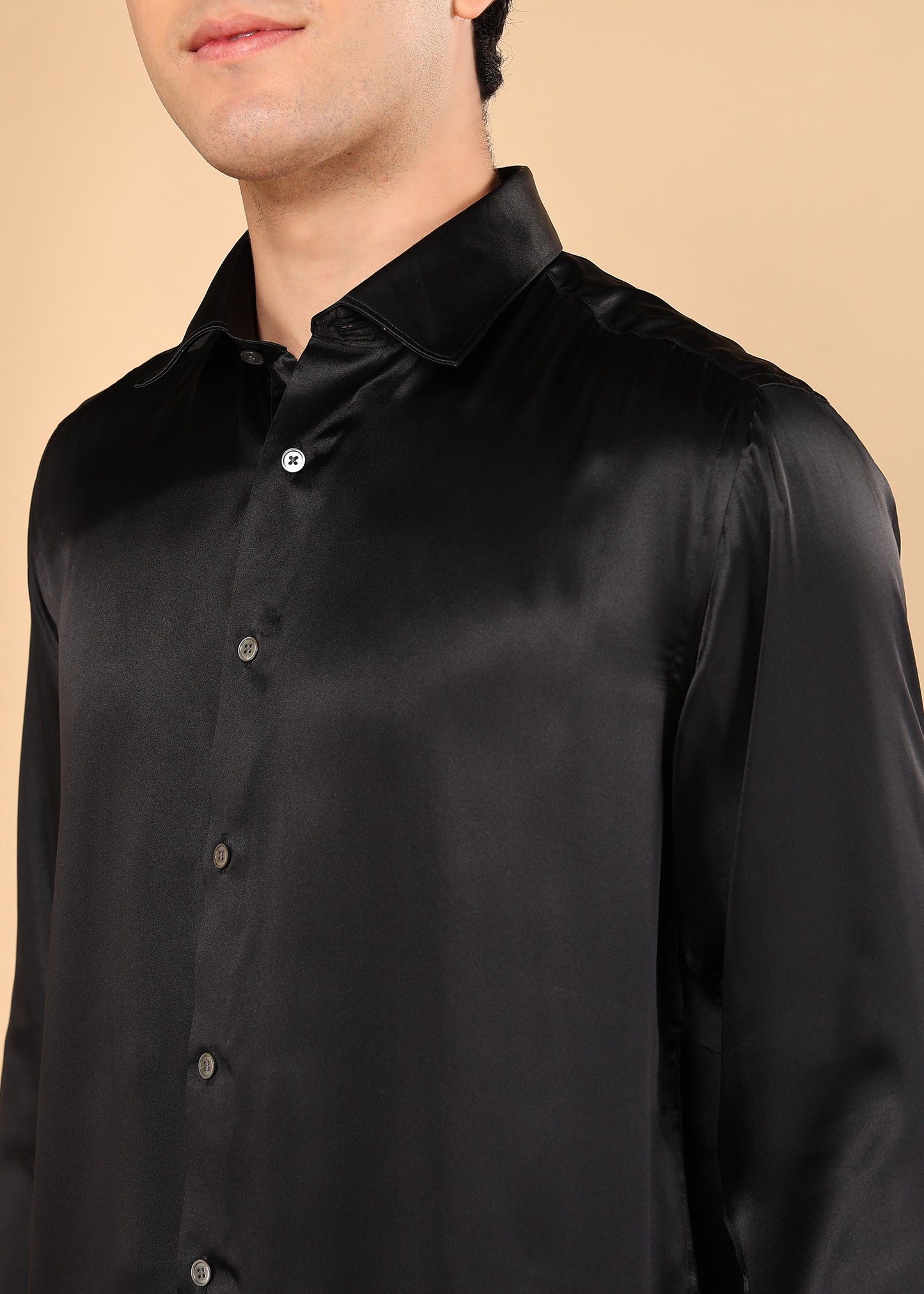 Tattva Men Black Pure Silk Solid Opaque Shirt