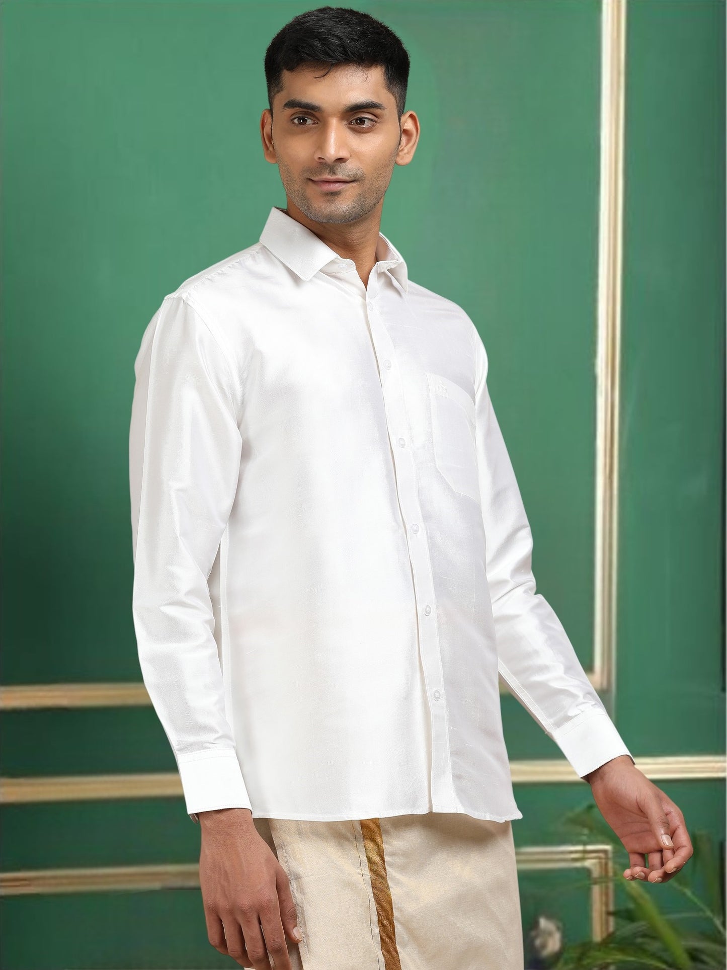 Tattva Men White Toned Pure Silk Shirt
