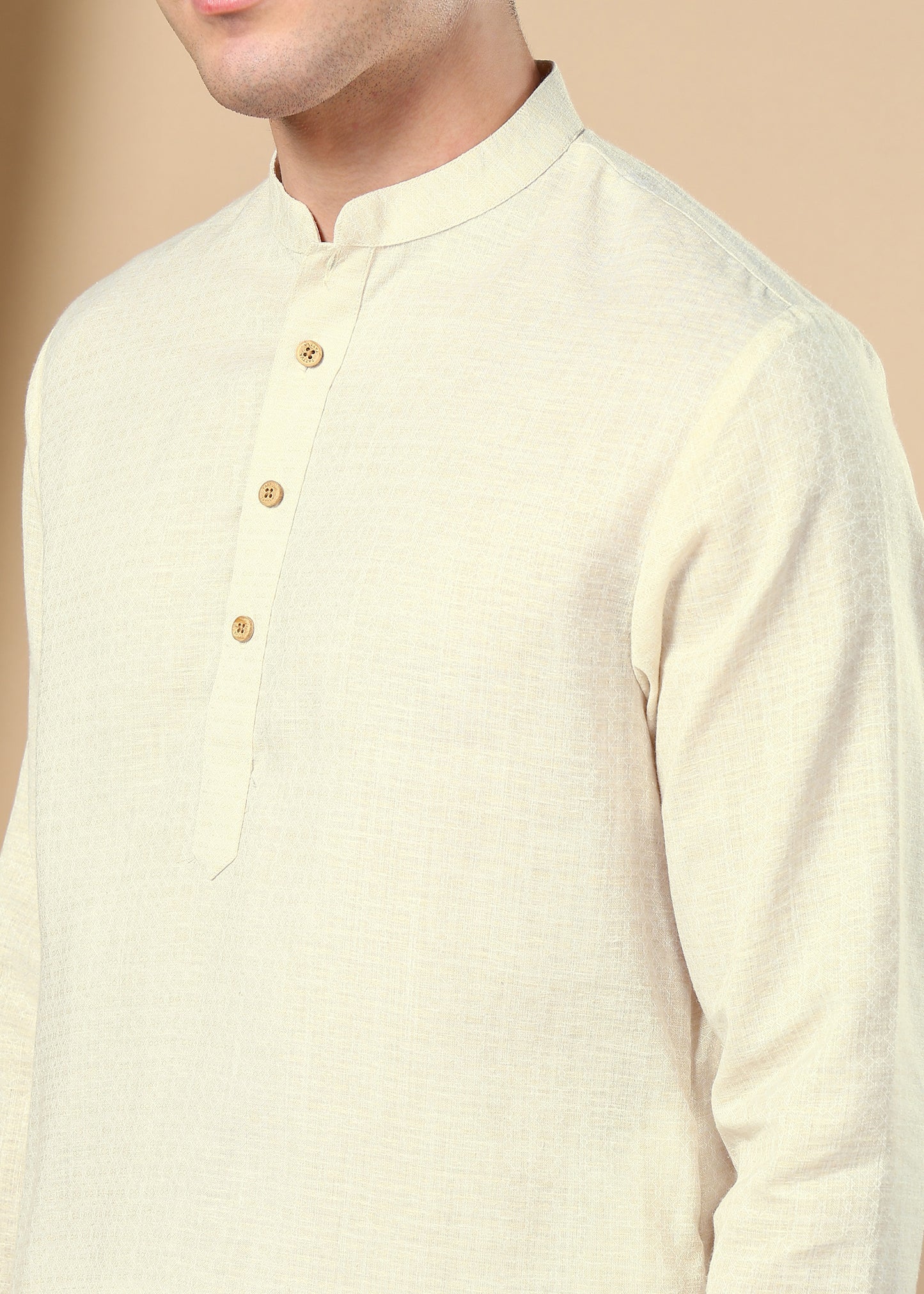 Tattva Cream Toned Woven Design Short Kurta