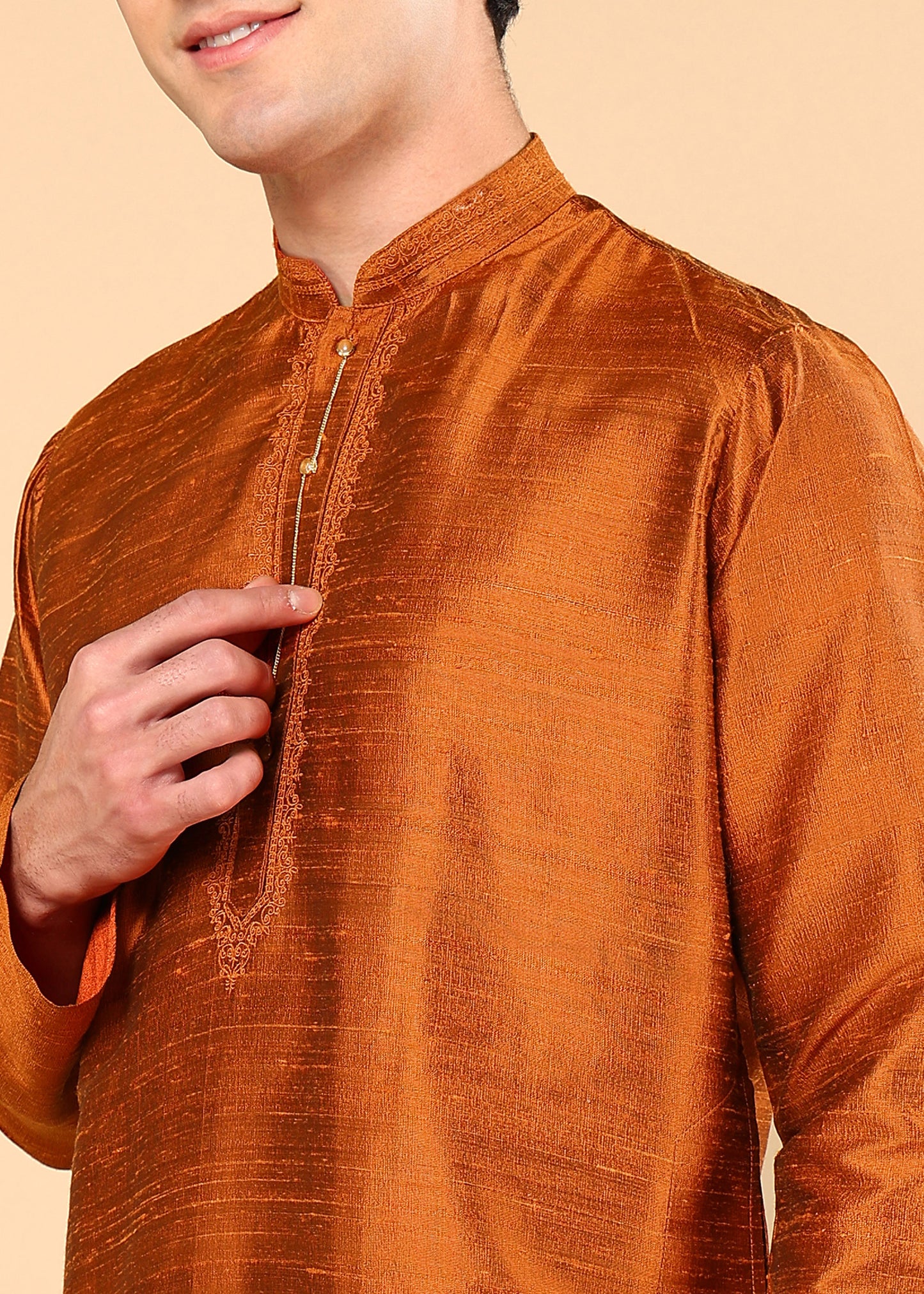 Tattva Men Solid Short Silk Kurta