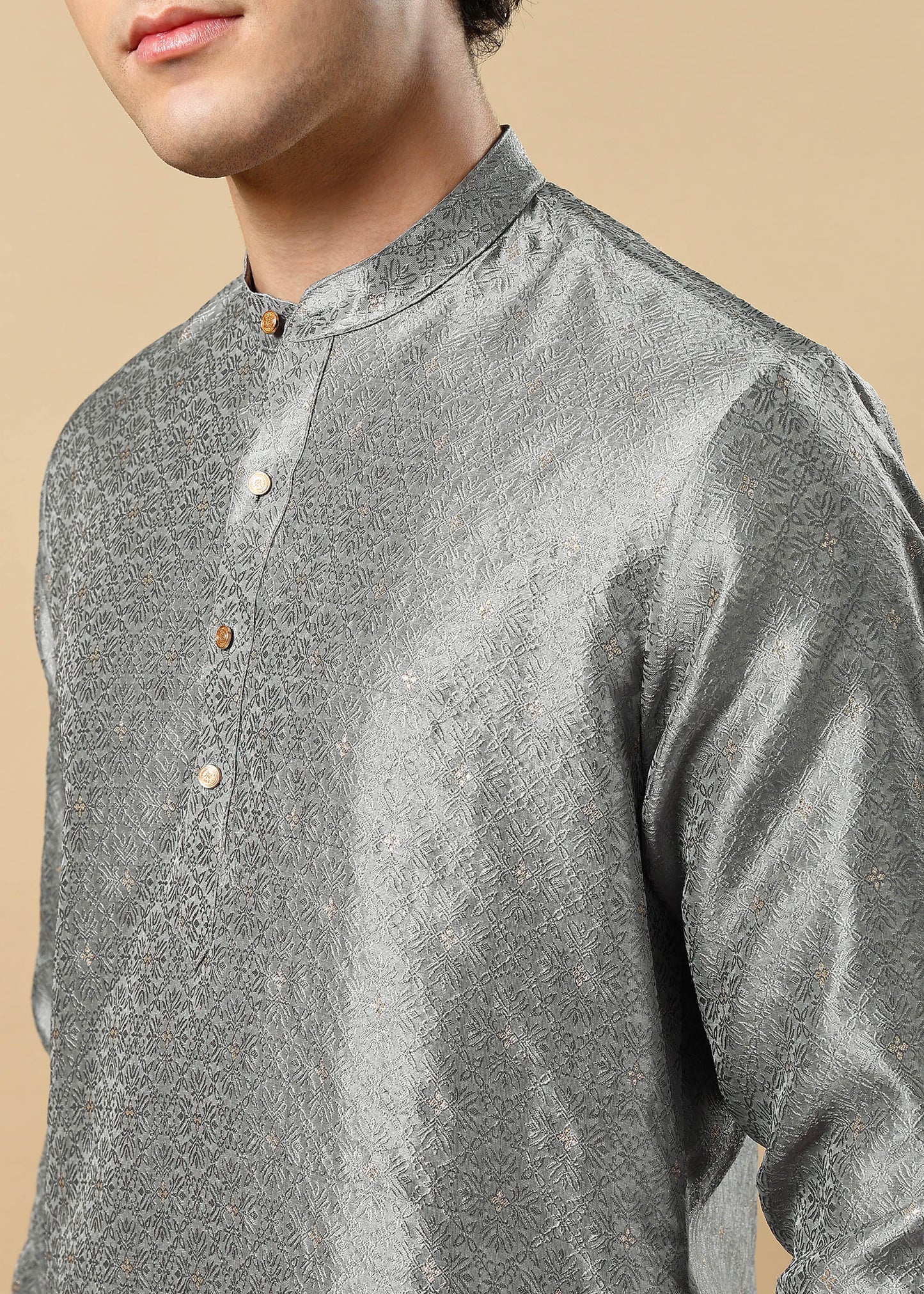 Tattva Grey Toned Woven Design Short Kurta