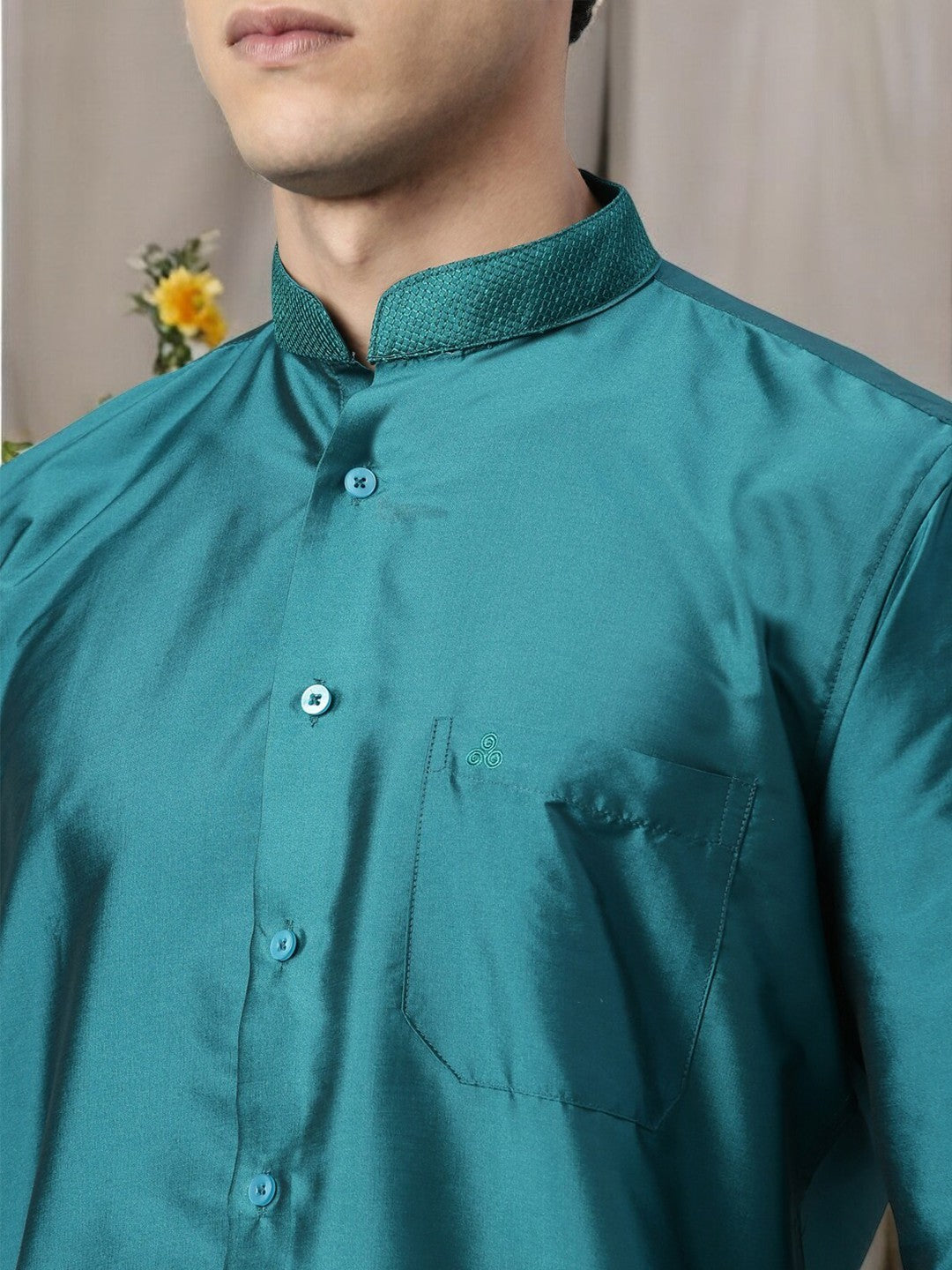 Sea Green Color Art Silk Slim Fit Solid Party Shirt