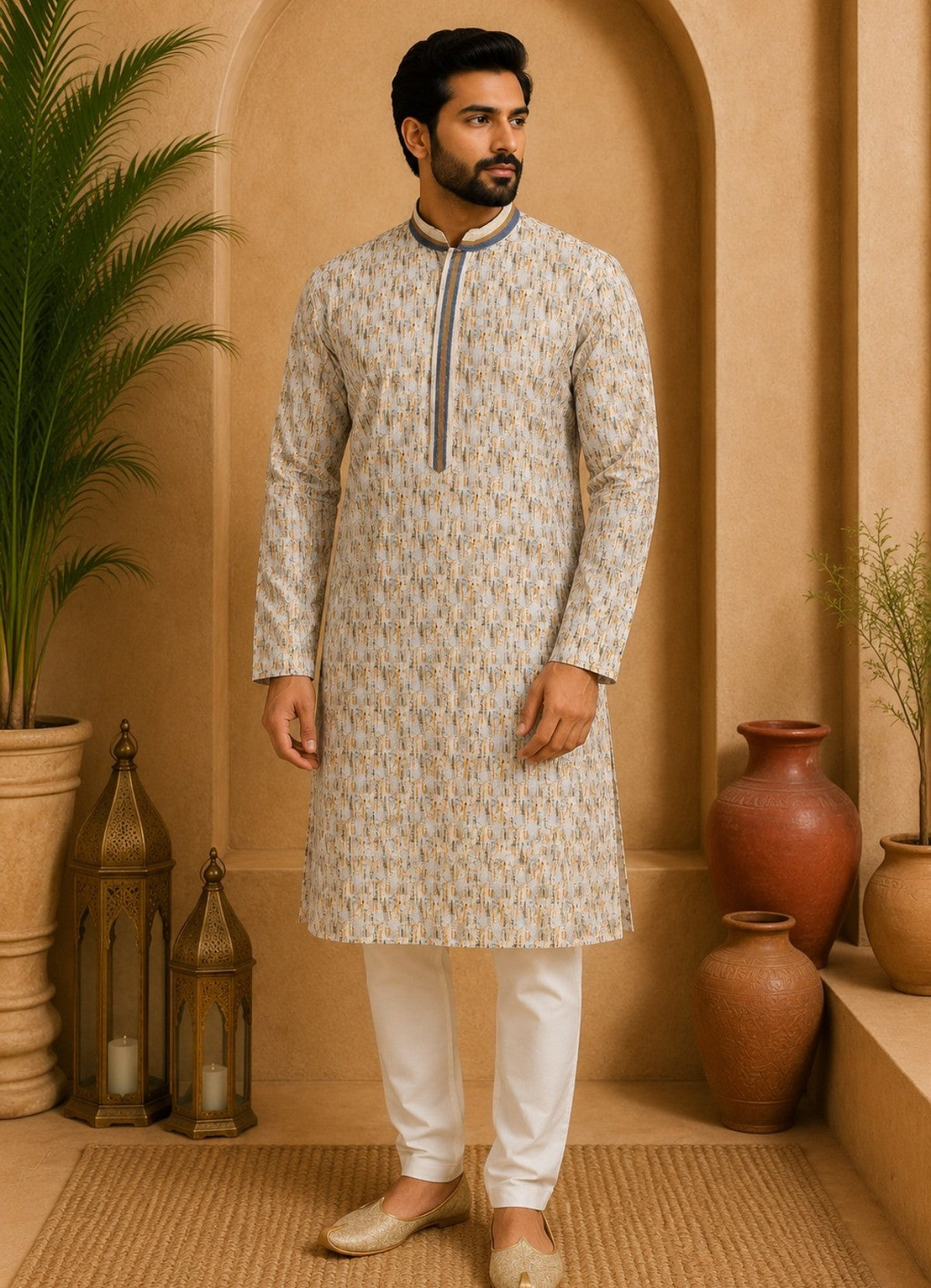 Tattva Men's Embroidered Thread Work Sequinned Kurta