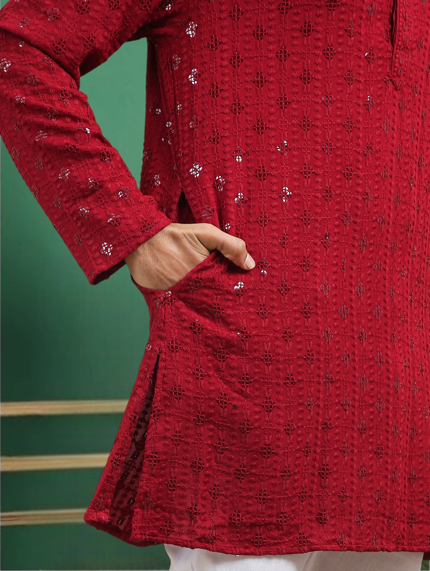 Tattva Maroon Toned chikankari Cotton Short Kurta