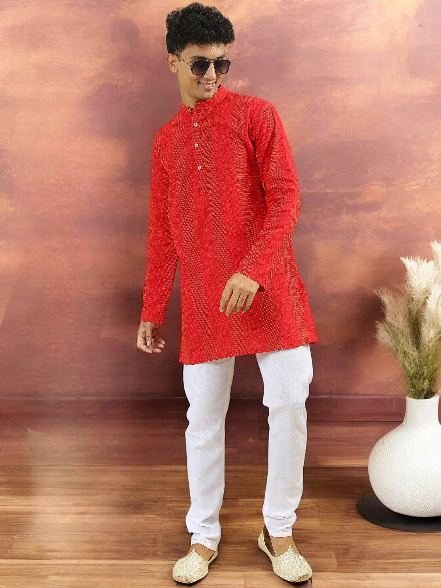 Tattva Red Geometric Printed Short Kurta