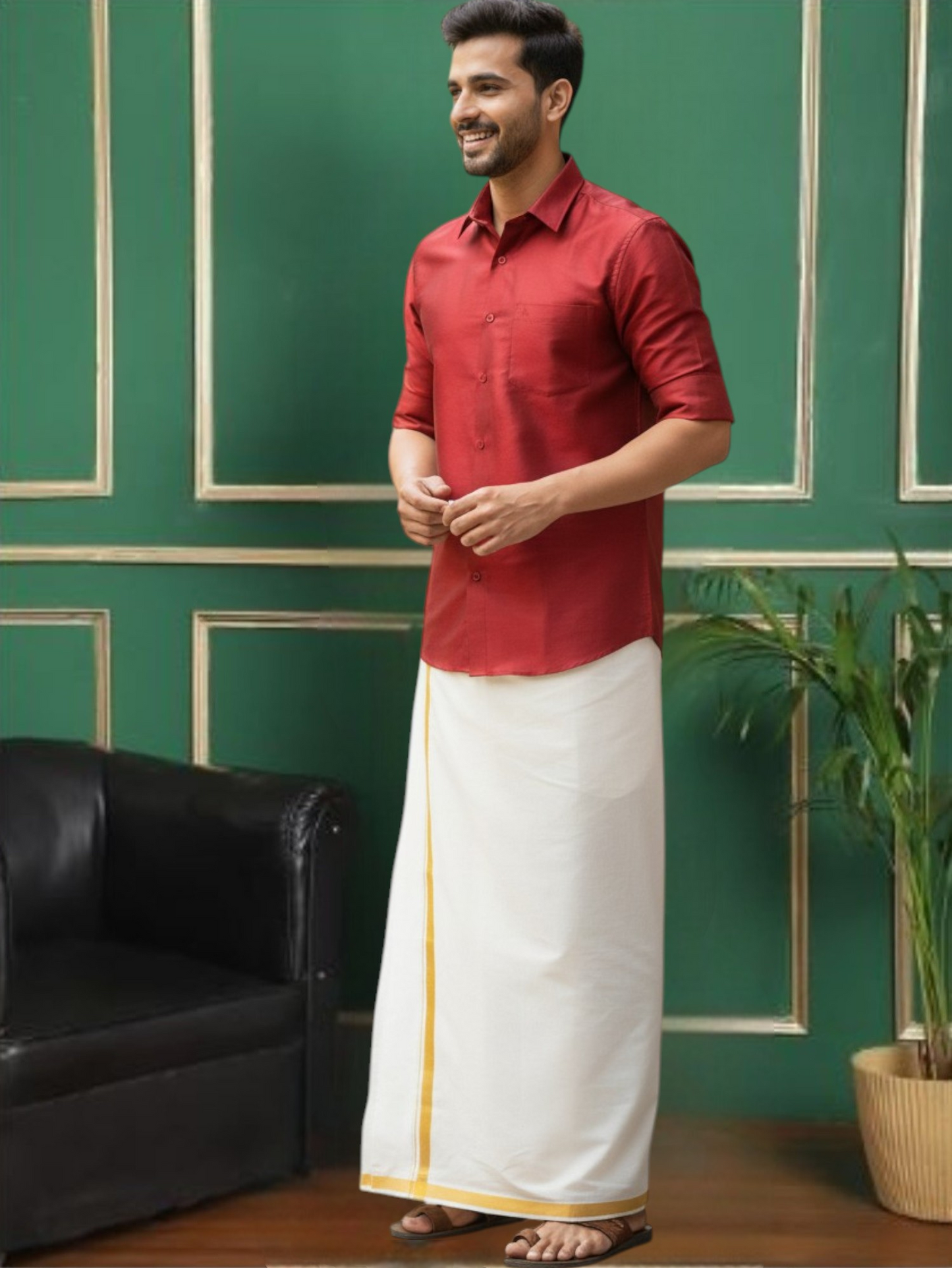 Tattva Mens Maroon Solid Shirt