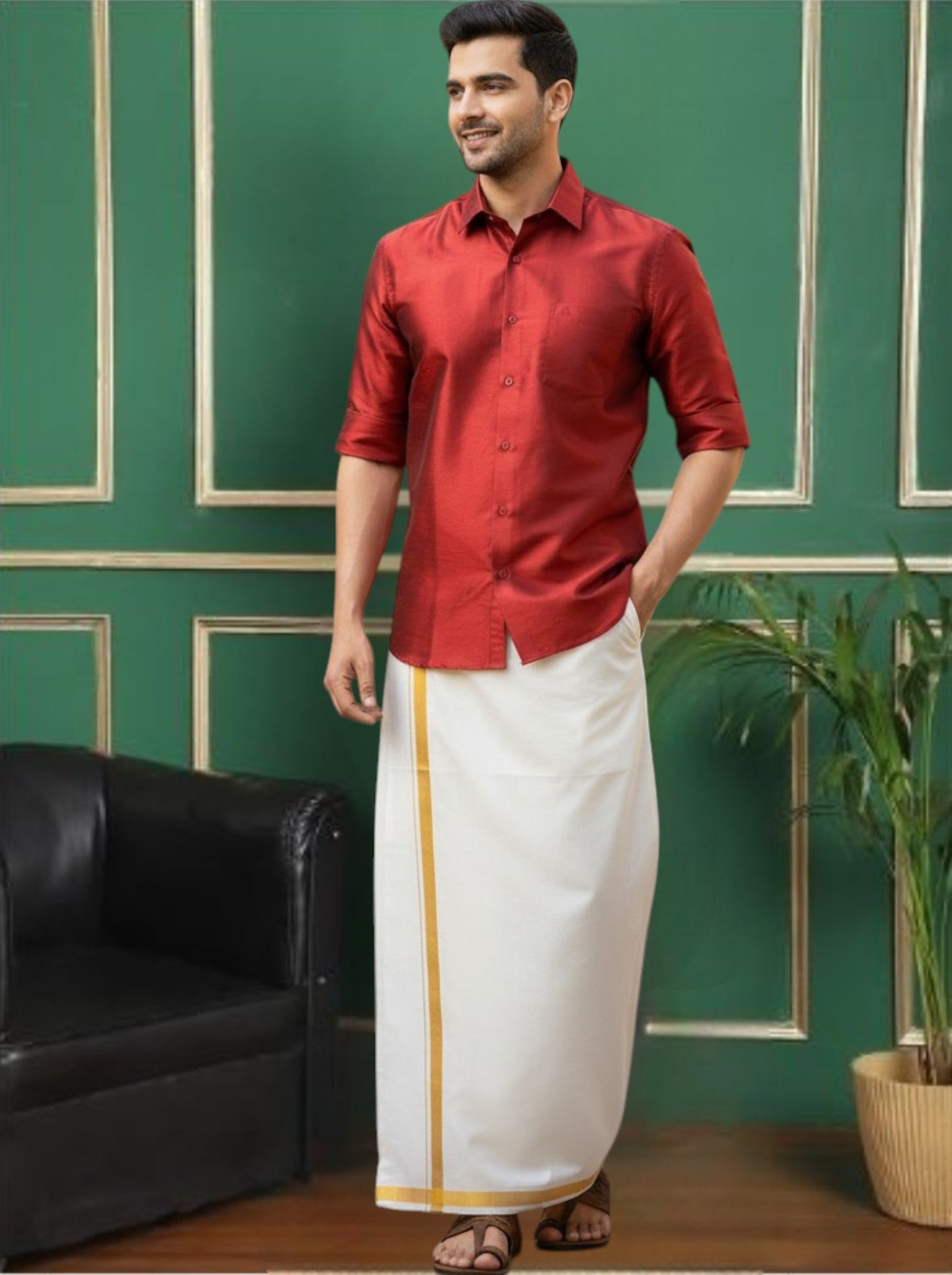 Tattva Mens Red Colour Solid Party Shirt