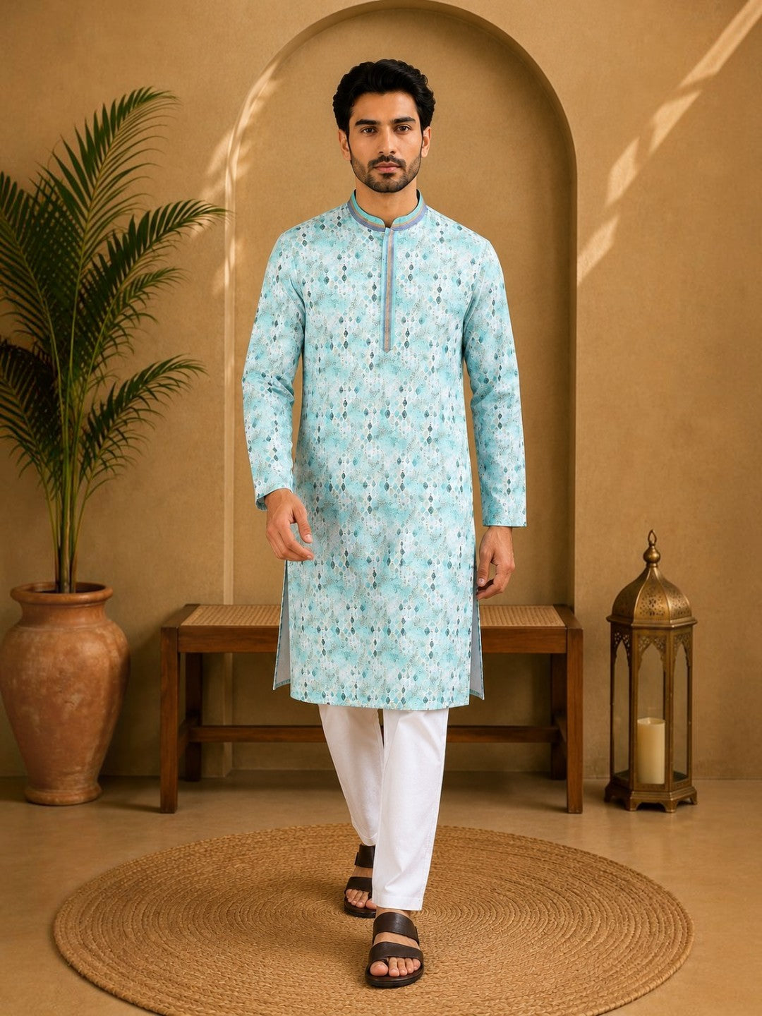 Tattva Men's Embroidered Thread Work Sequinned Kurta
