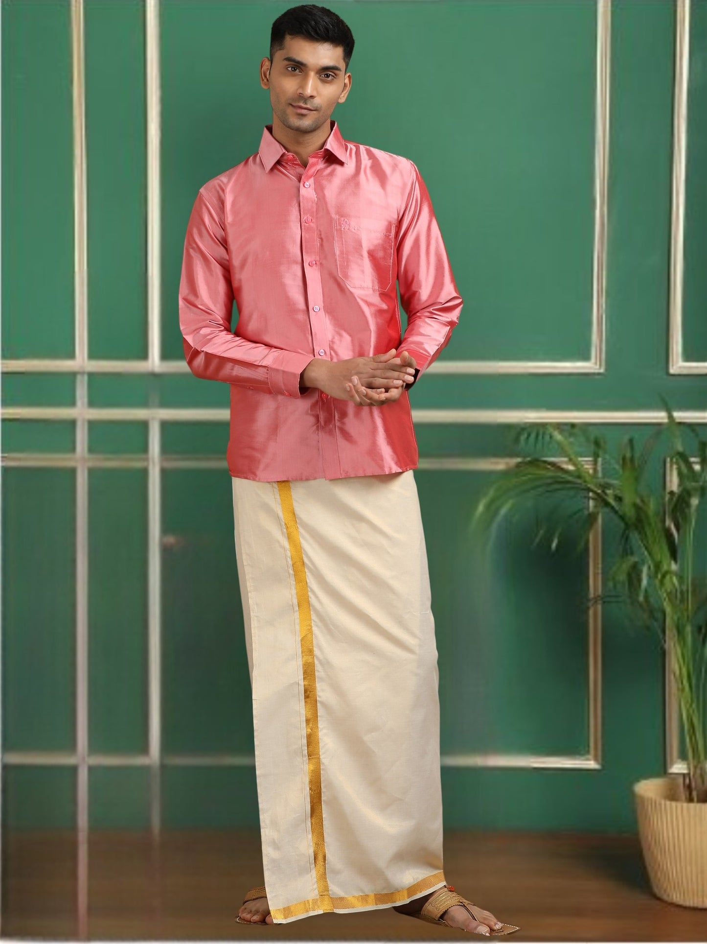 Tattva Men Rose Toned Pure Silk Shirt