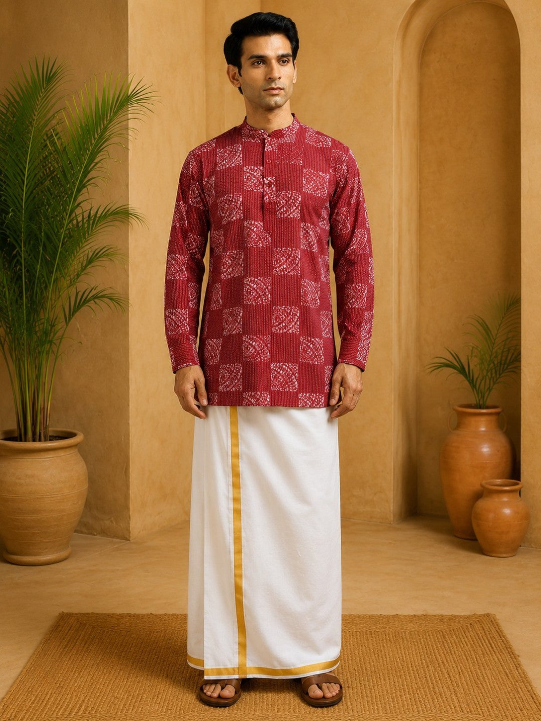 Tattva Men Blocks Printed Woven Thread Super Short Kurta