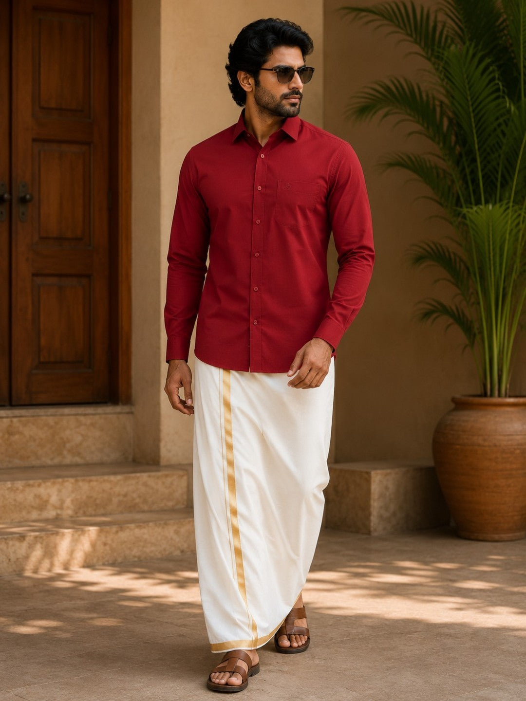 Tattva Mens Red Colour Solid Party Shirt