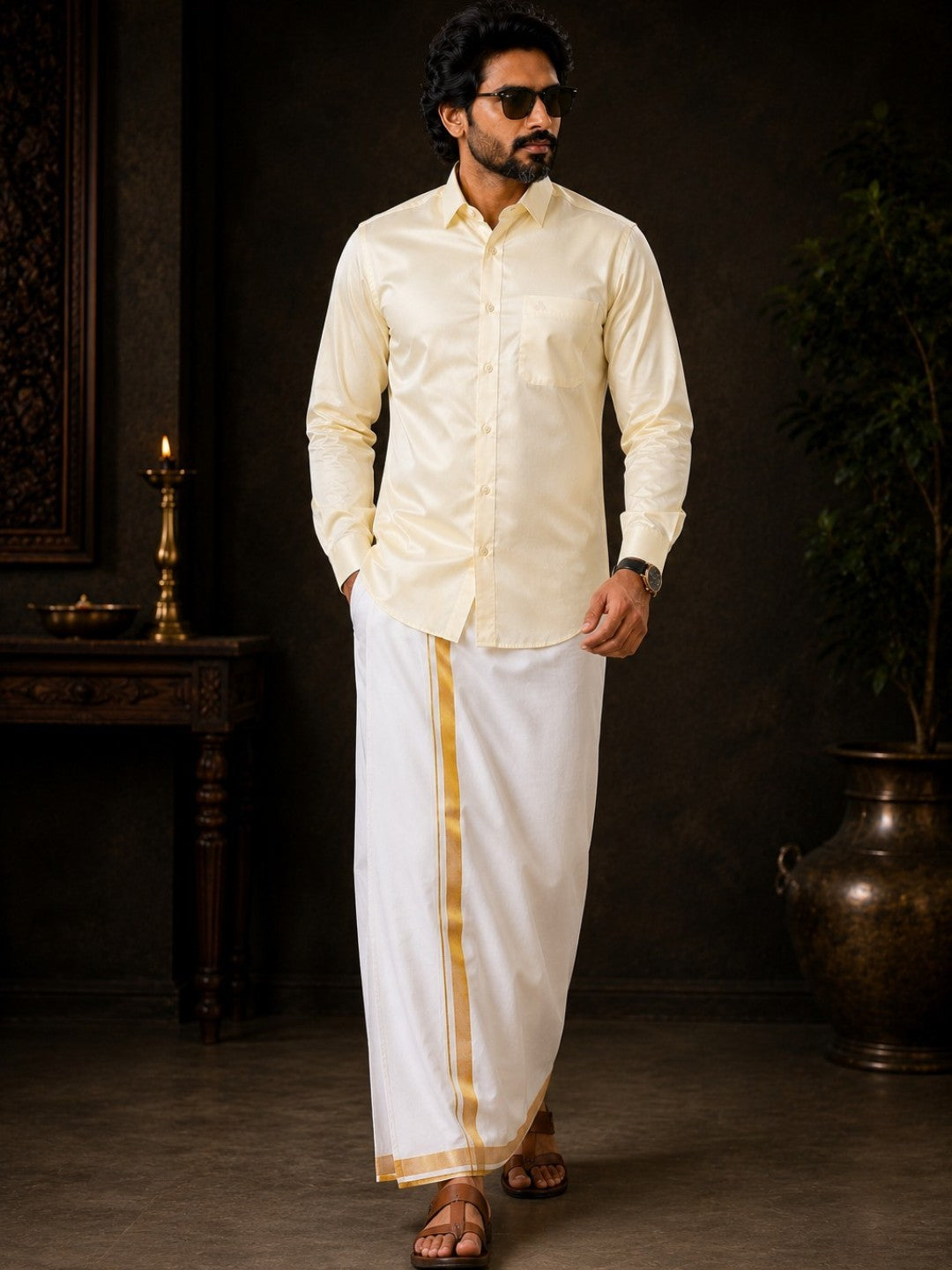 Tattva Mens White Colour Solid Party Shirt
