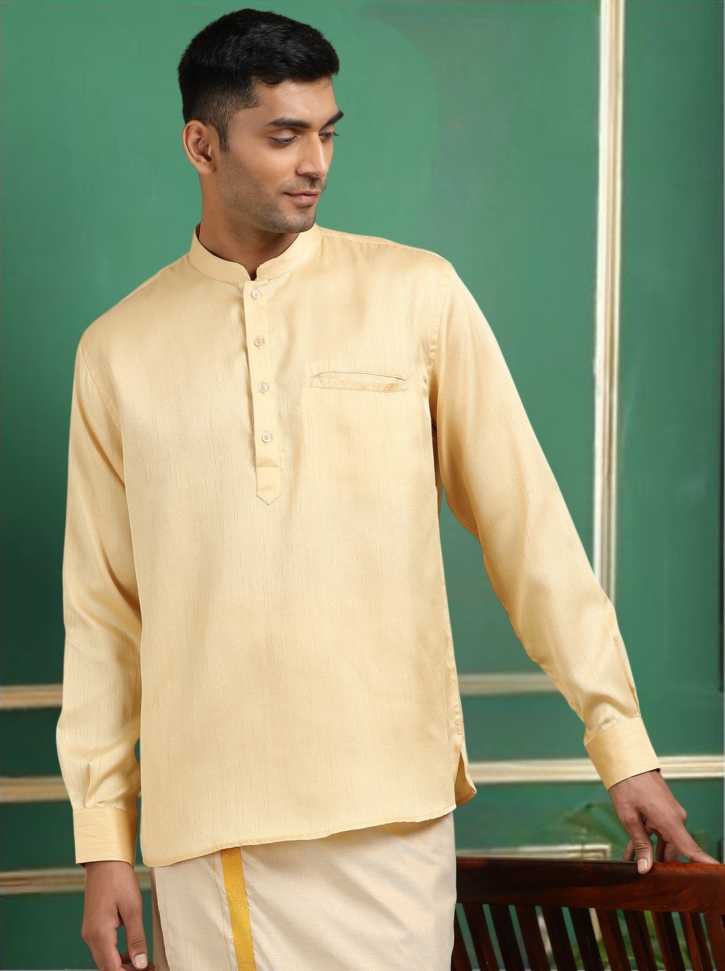 Tattva Men Beige Solid Super Short Kurta