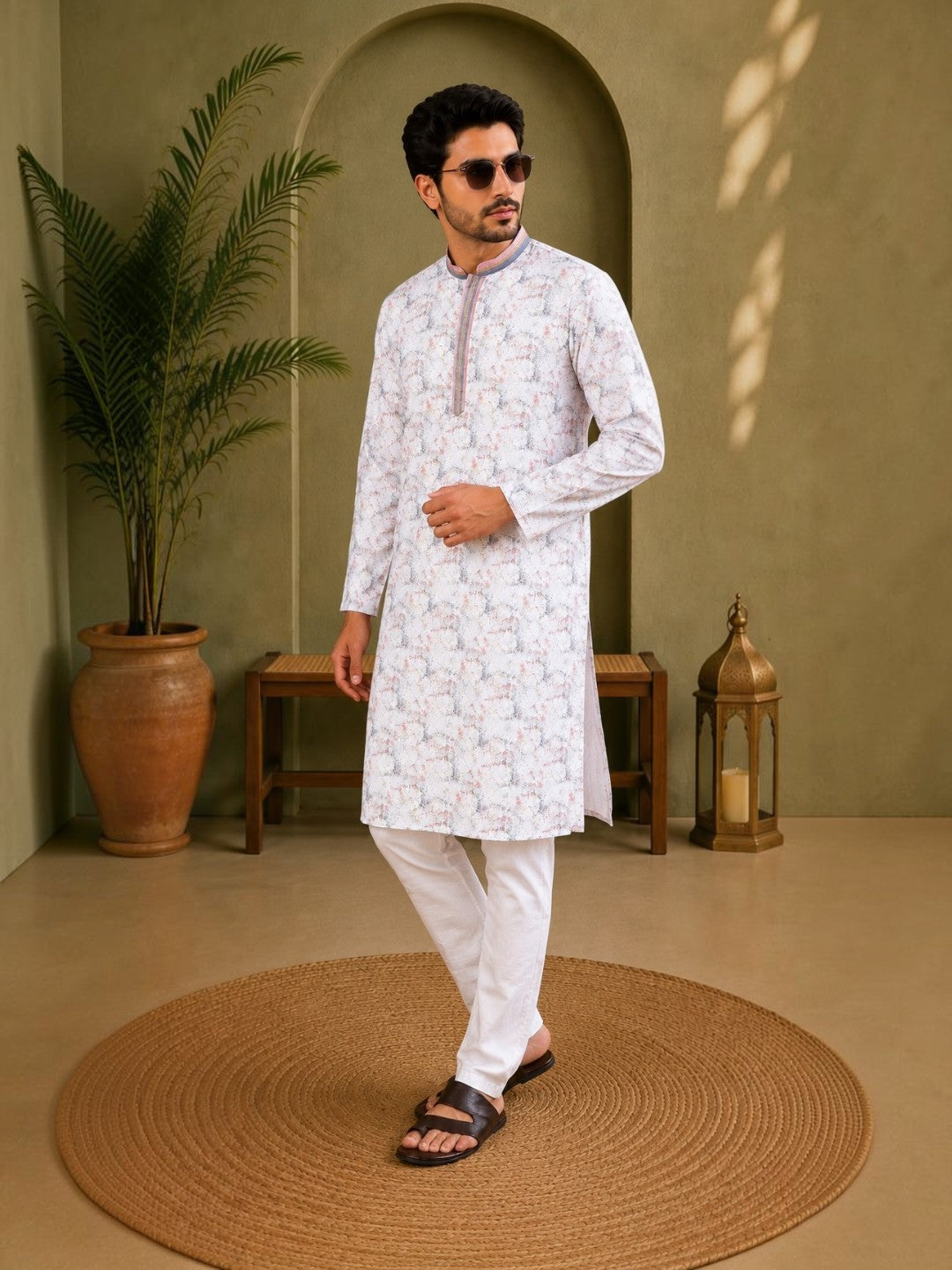 Tattva Men's Embroidered Thread Work Sequined Kurta