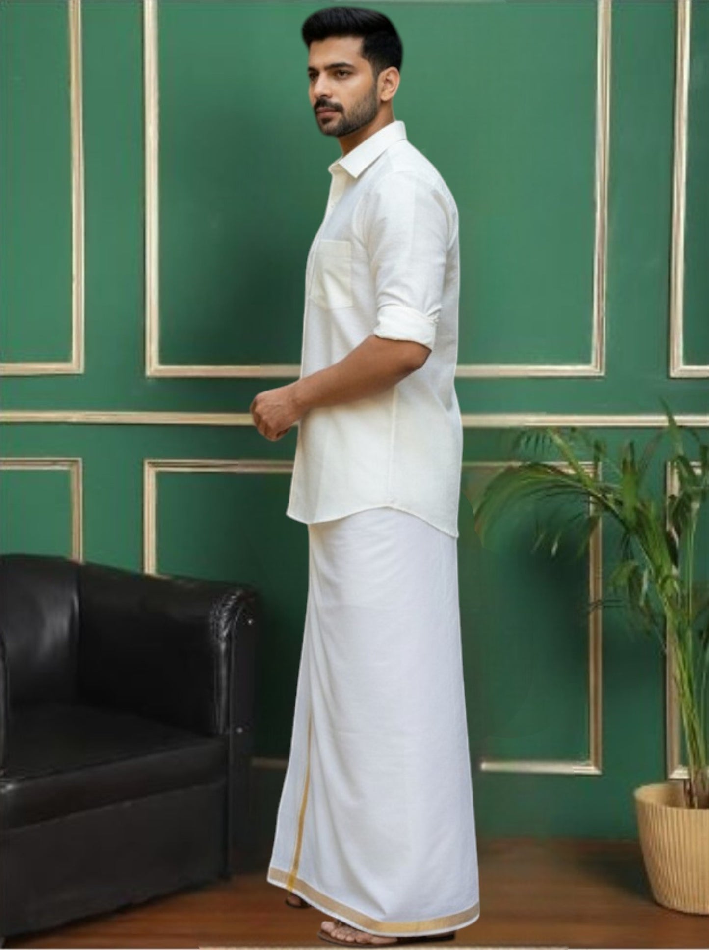 Cream Color Art Silk Slim Fit Solid Party Shirt