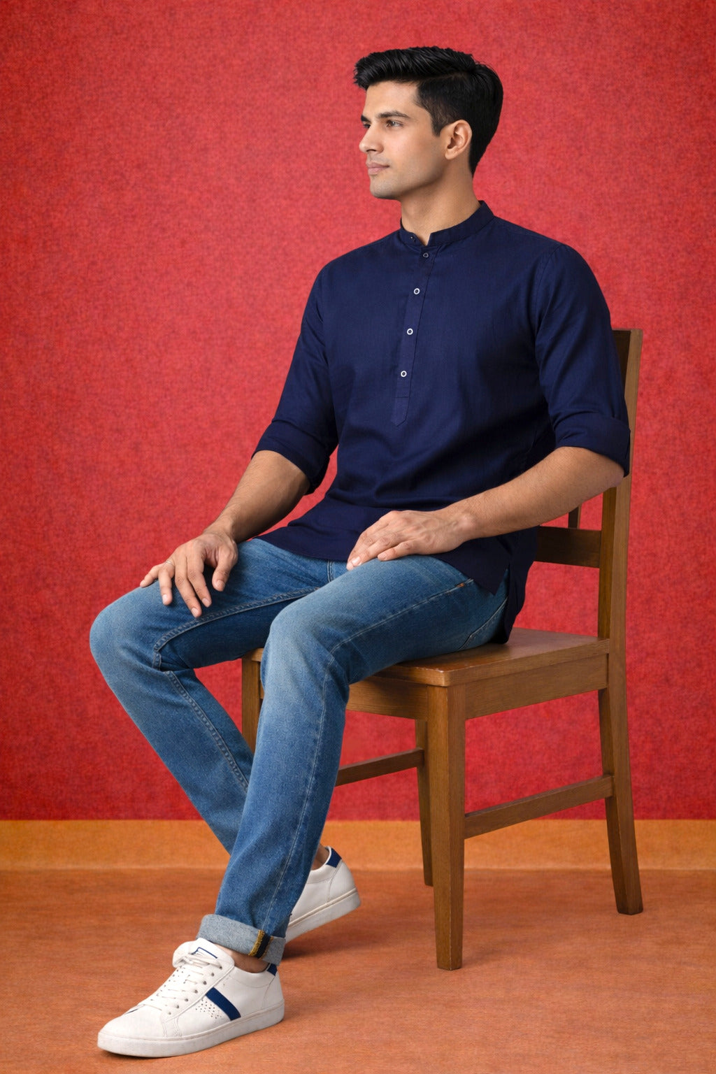 Tattva Men Premium Cotton Printed Straight Kurta