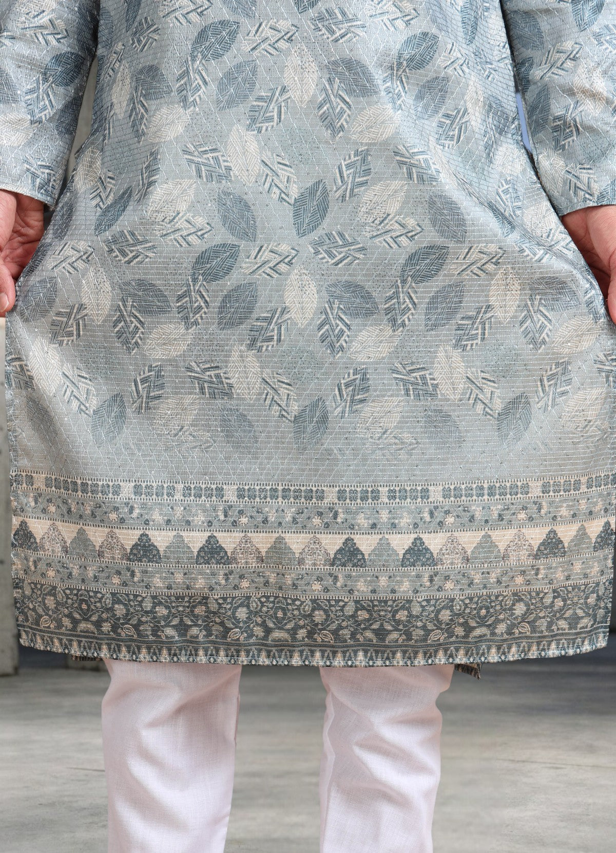 Tattva Woven Diamond Motif Grey Festive Kurta Set
