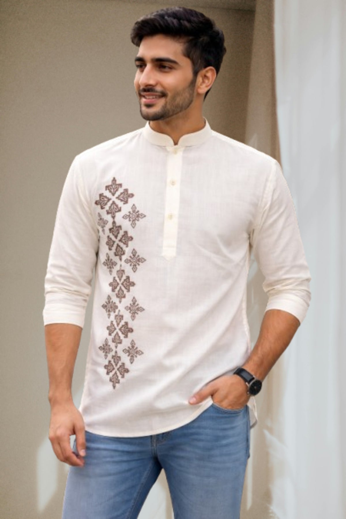 Tattva Men Premium Cotton Printed Straight Kurta