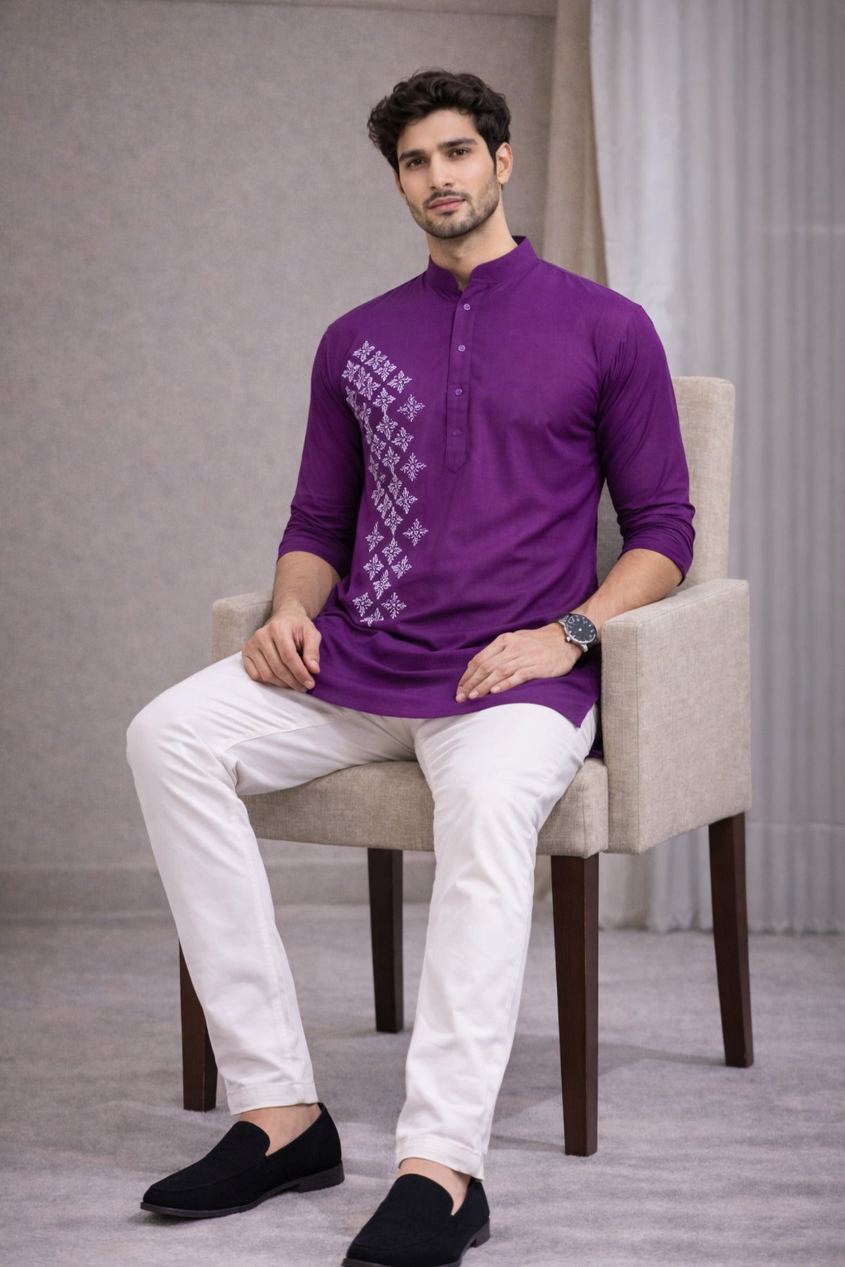 Tattva Men Premium Cotton Printed Straight Kurta