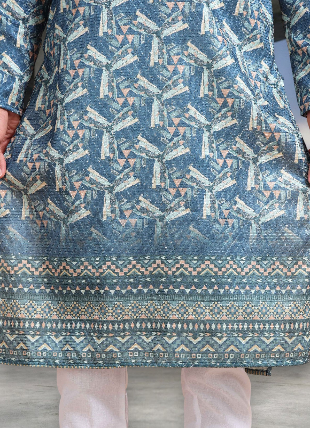 Tattva Woven Diamond Motif Blue Festive Kurta Set