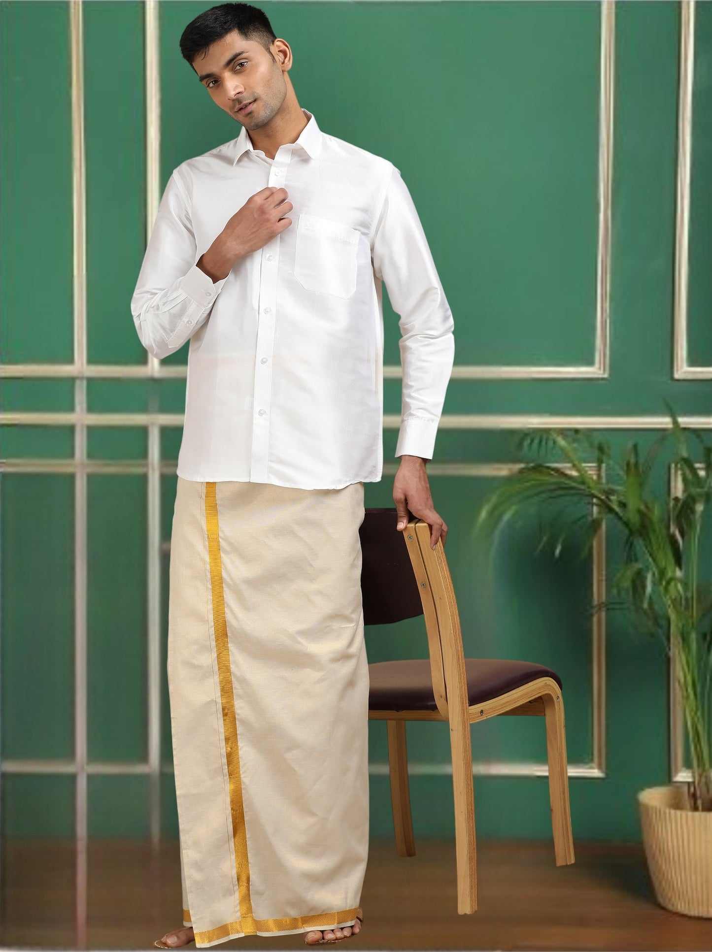 Tattva Men White Toned Pure Silk Shirt