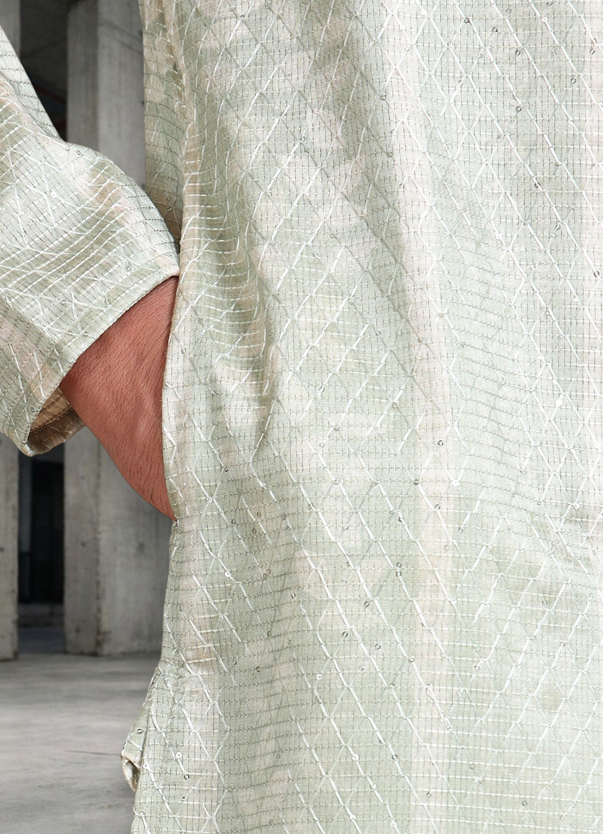 Tattva Woven Diamond Motif Sage Green Festive Kurta Set