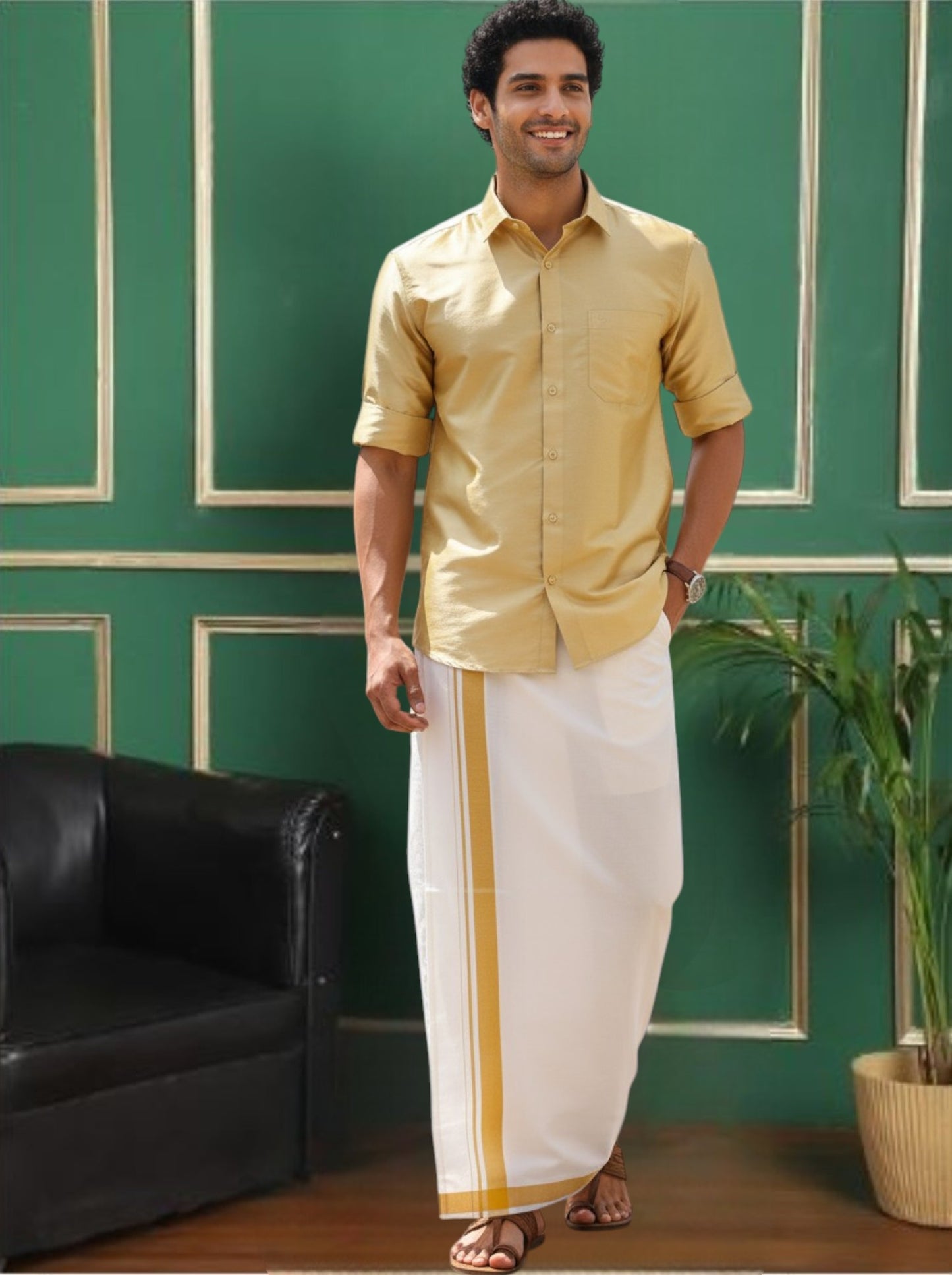 Tattva Men Regular Fit Solid Spread Collar Festive Shirt