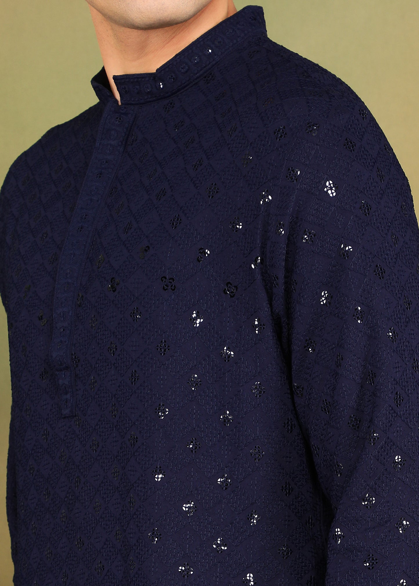 Tattva Men Navy Blue Short Kurta