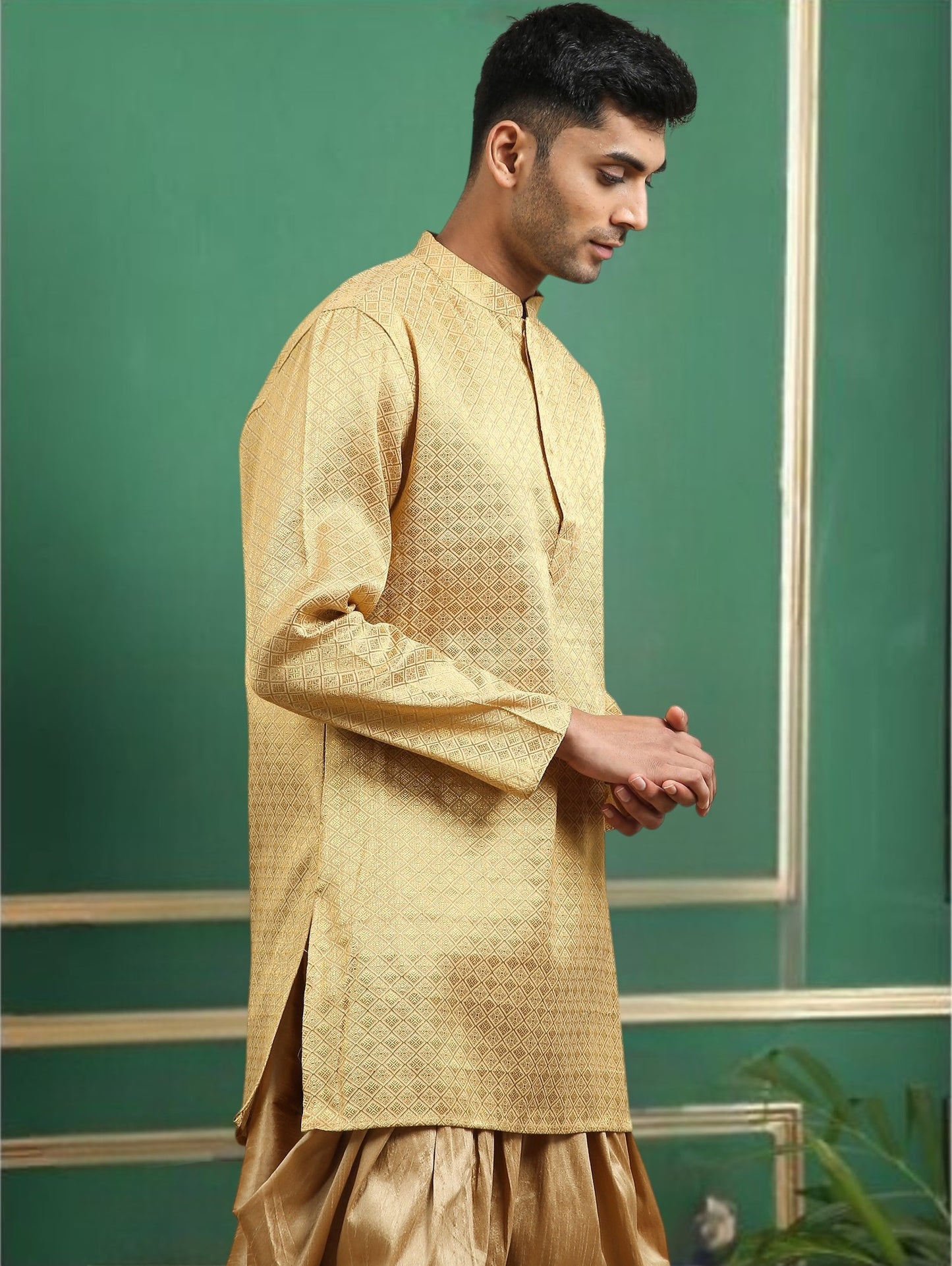 Tattva Gold Toned brocade Polyster Short Kurta