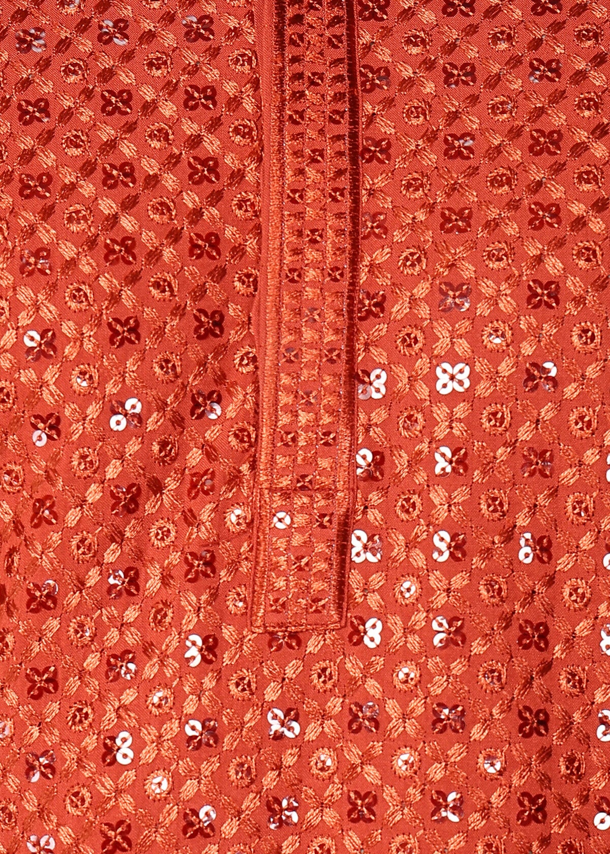 Tattva Candy Red Toned Sequined Thread Work Long Kurta With Pyjama