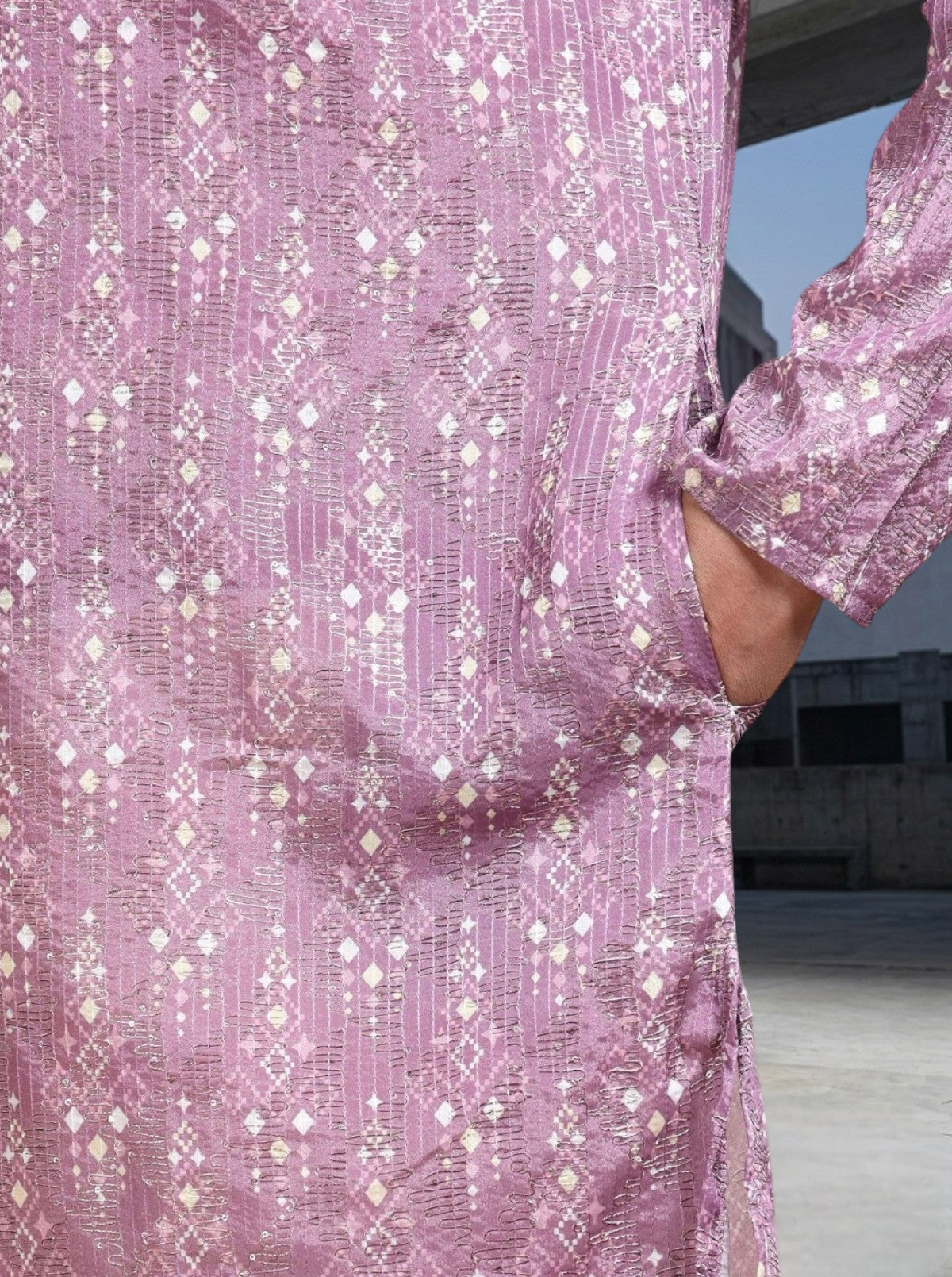 Tattva Woven Diamond Motif Mauve Festive Kurta Set