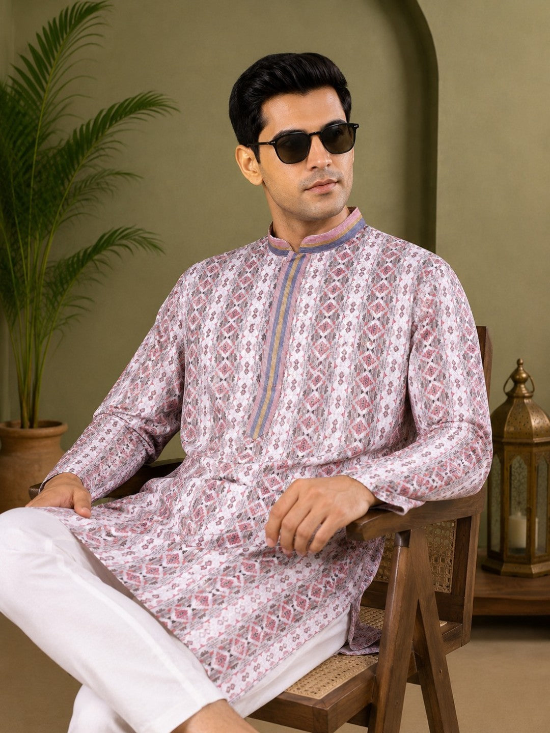 Tattva Men's Embroidered Thread Work Sequined Kurta