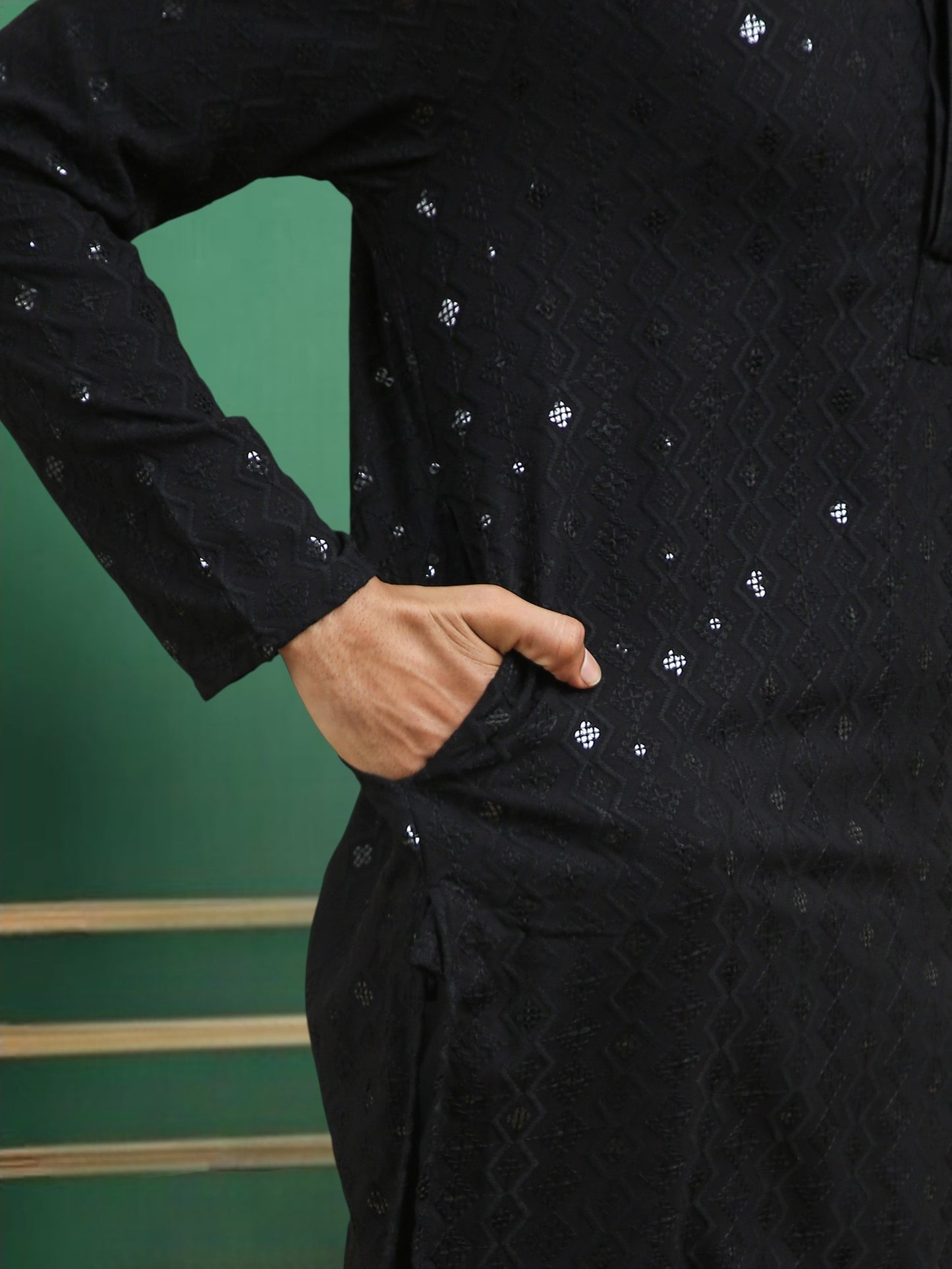Tattva Black Toned chikankari Cotton Short Kurta