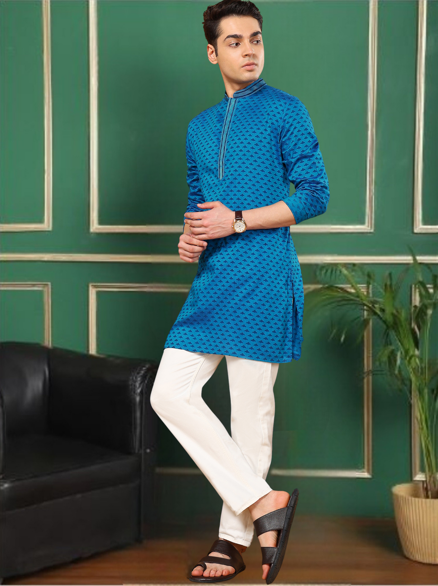 Tattva Men Geometric Printed Short Kurta