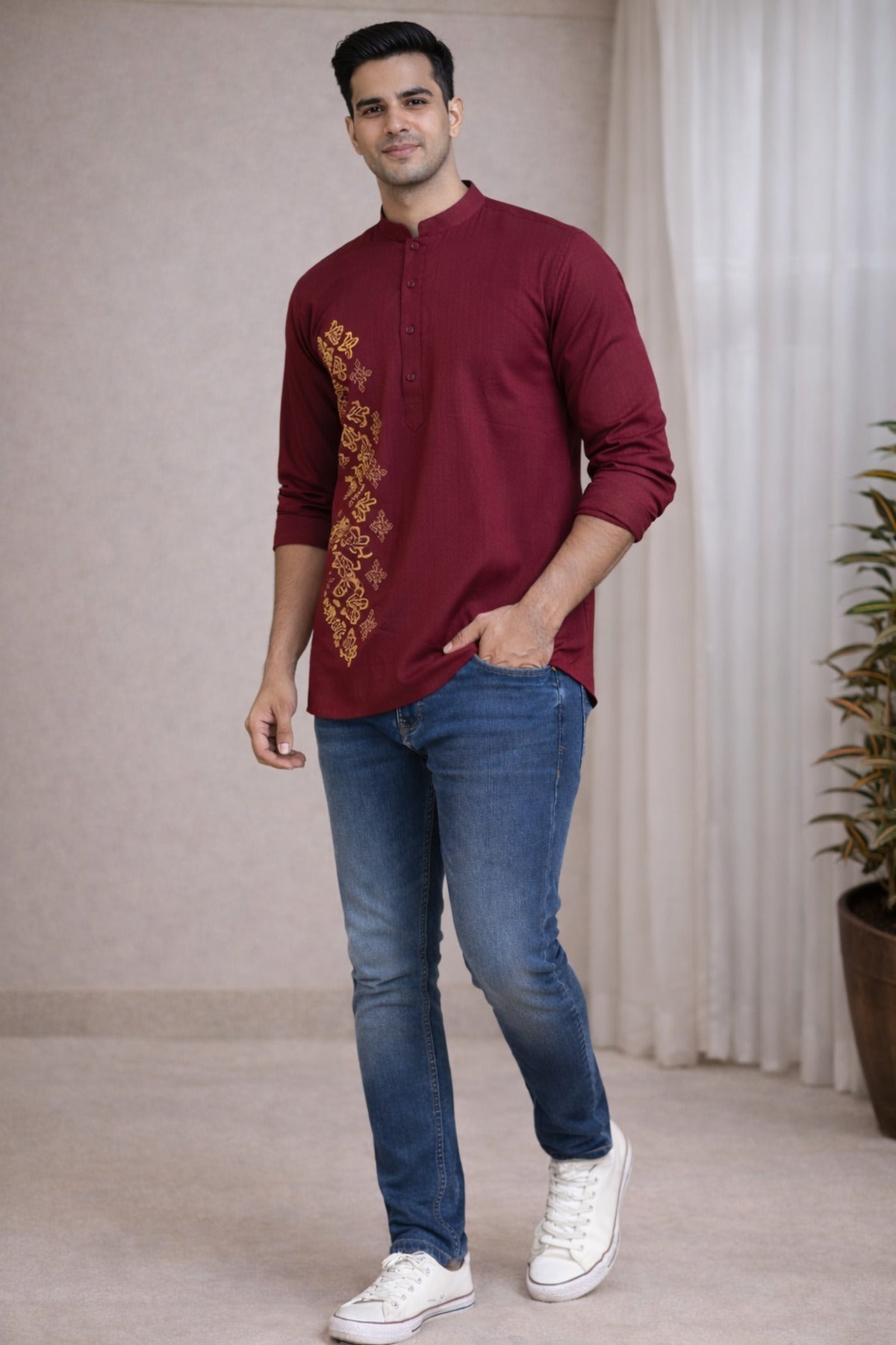 Tattva Men Premium Cotton Printed Straight Kurta