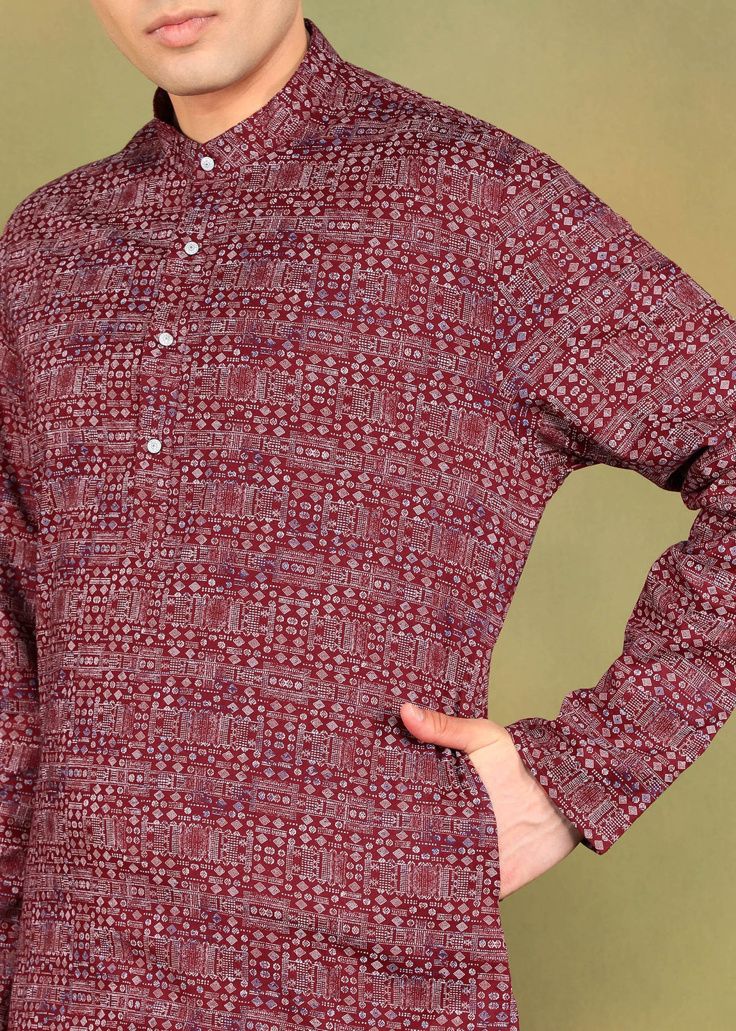 Tattva Men Maroon Long Kurta