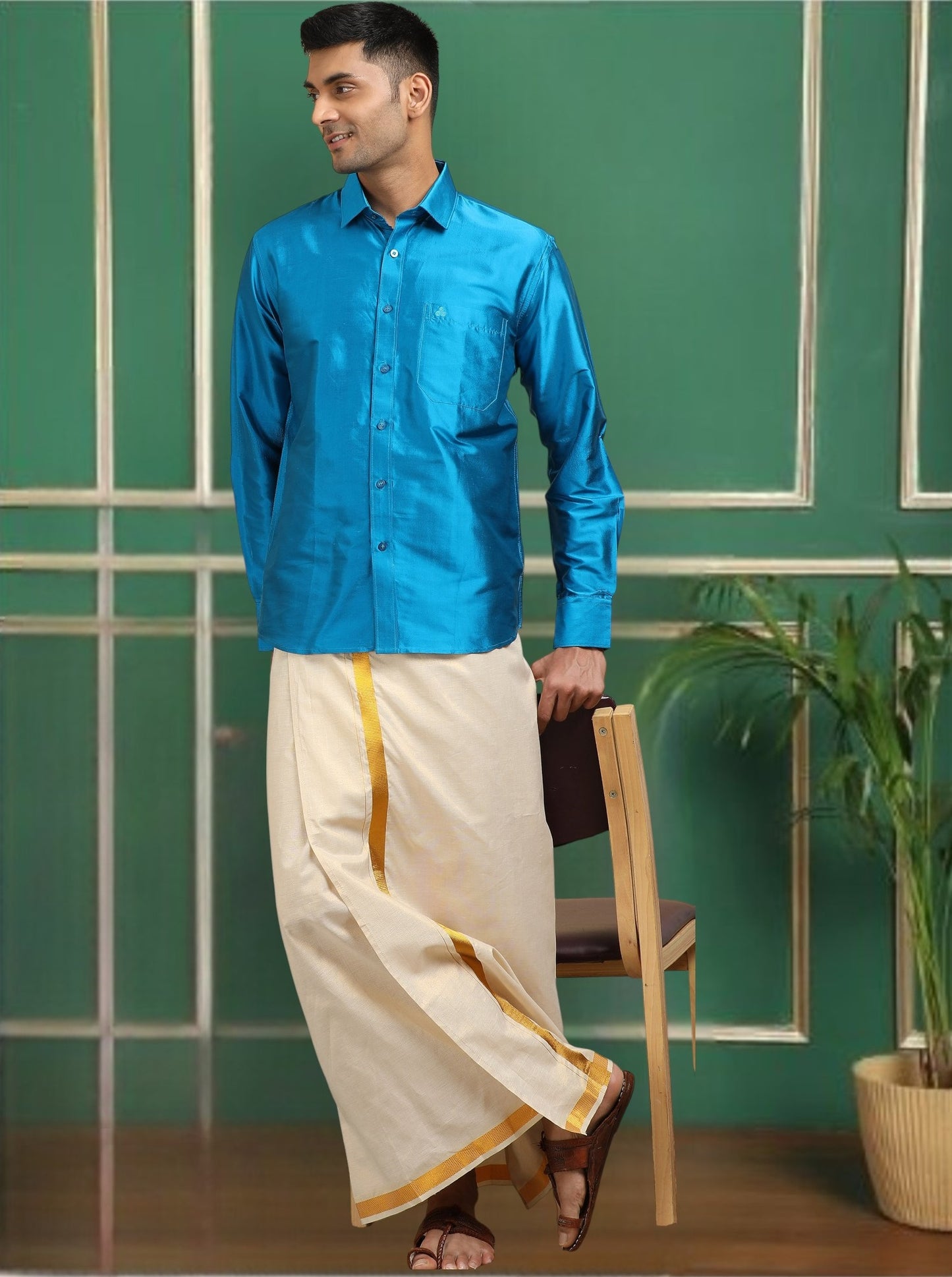 Tattva Men Blue Toned Pure Silk Shirt